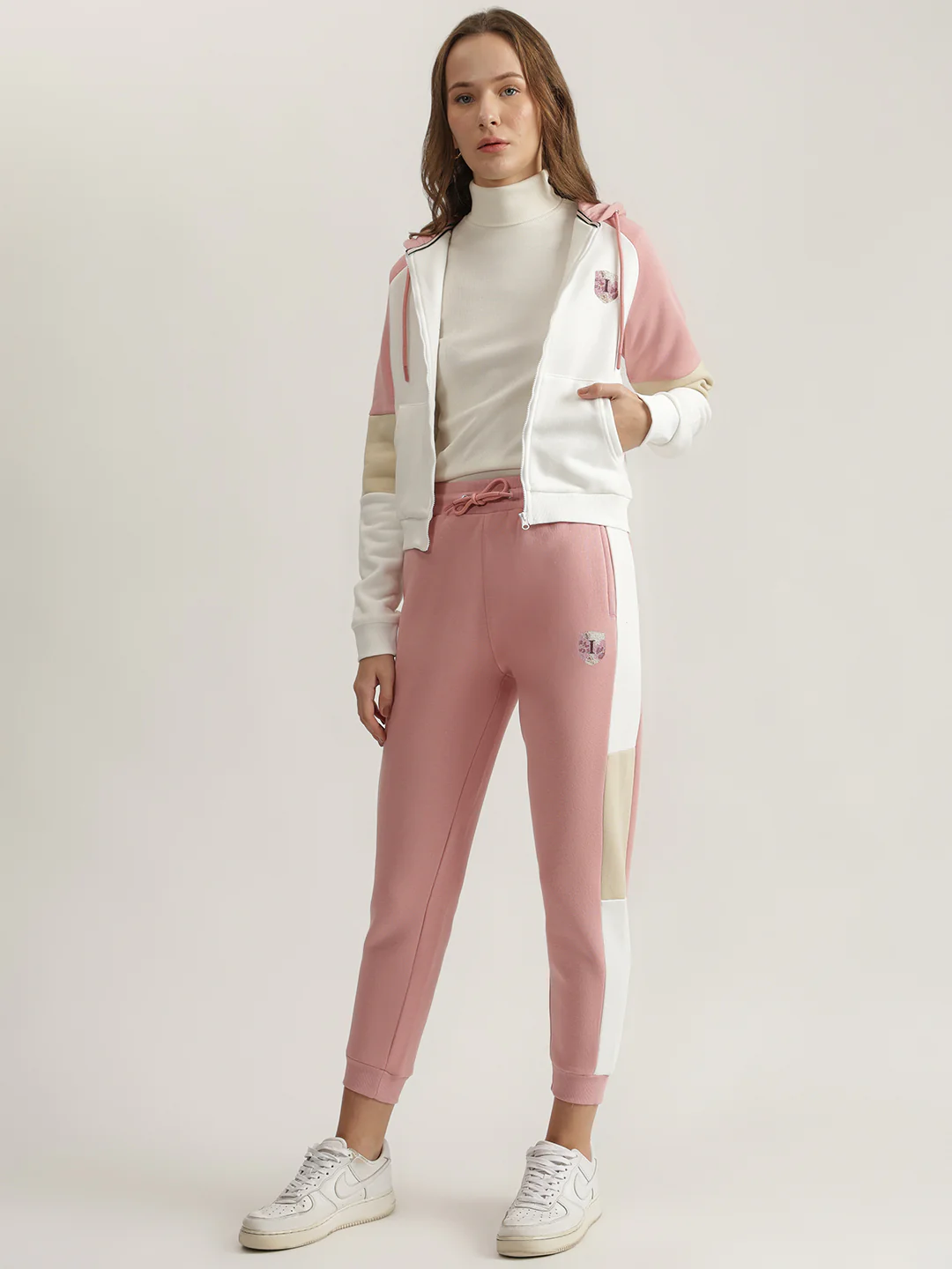 Iconic Women Pink Color-Blocked Hooded Full Sleeves Sweatshirt - Image 4