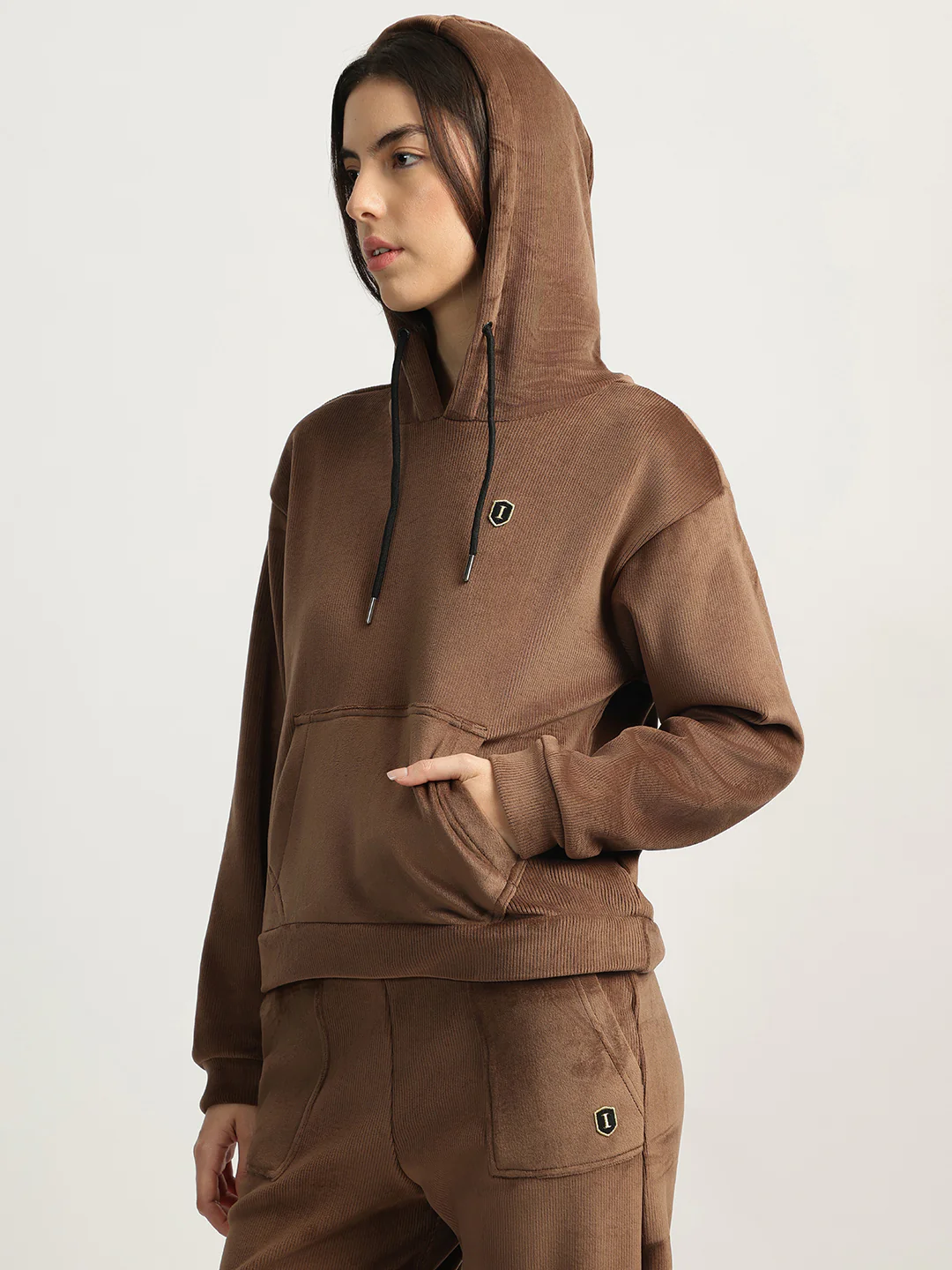 Iconic Women Brown Solid Round Neck Full Sleeves Sweatshirt - Image 2