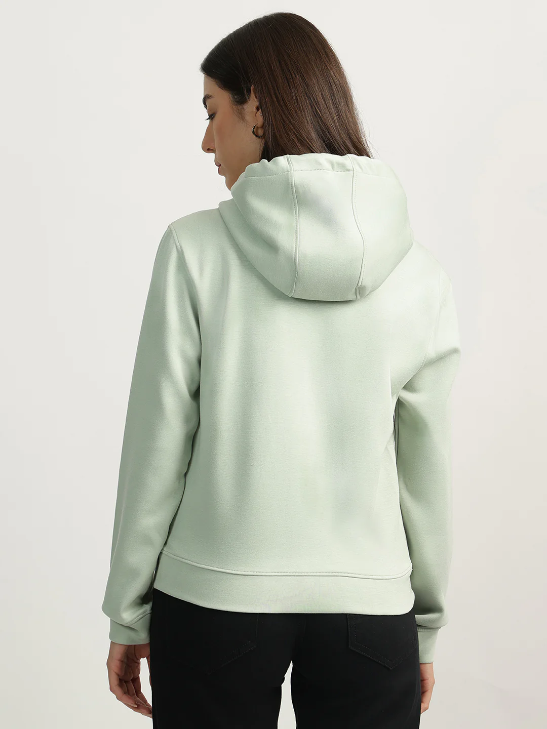 Iconic Women Green Printed Hooded Full Sleeves Sweatshirt - Image 3