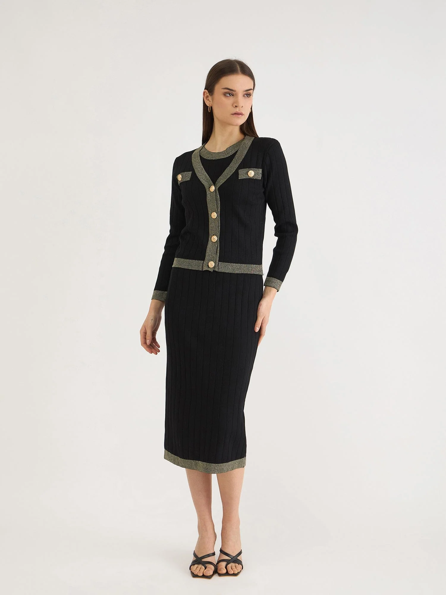 Iconic Women Black Solid V Neck Dress Set - Image 2
