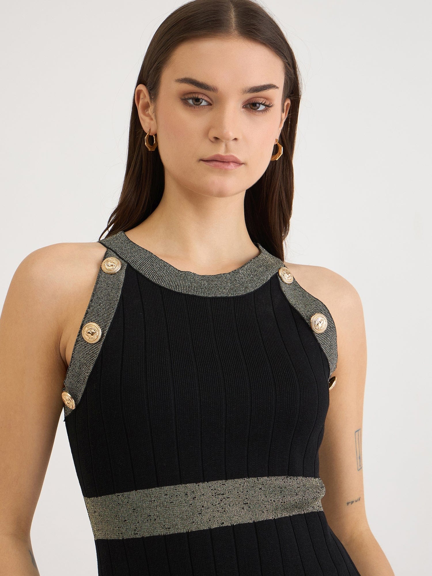 Iconic Women Black Solid V Neck Dress Set - Image 5
