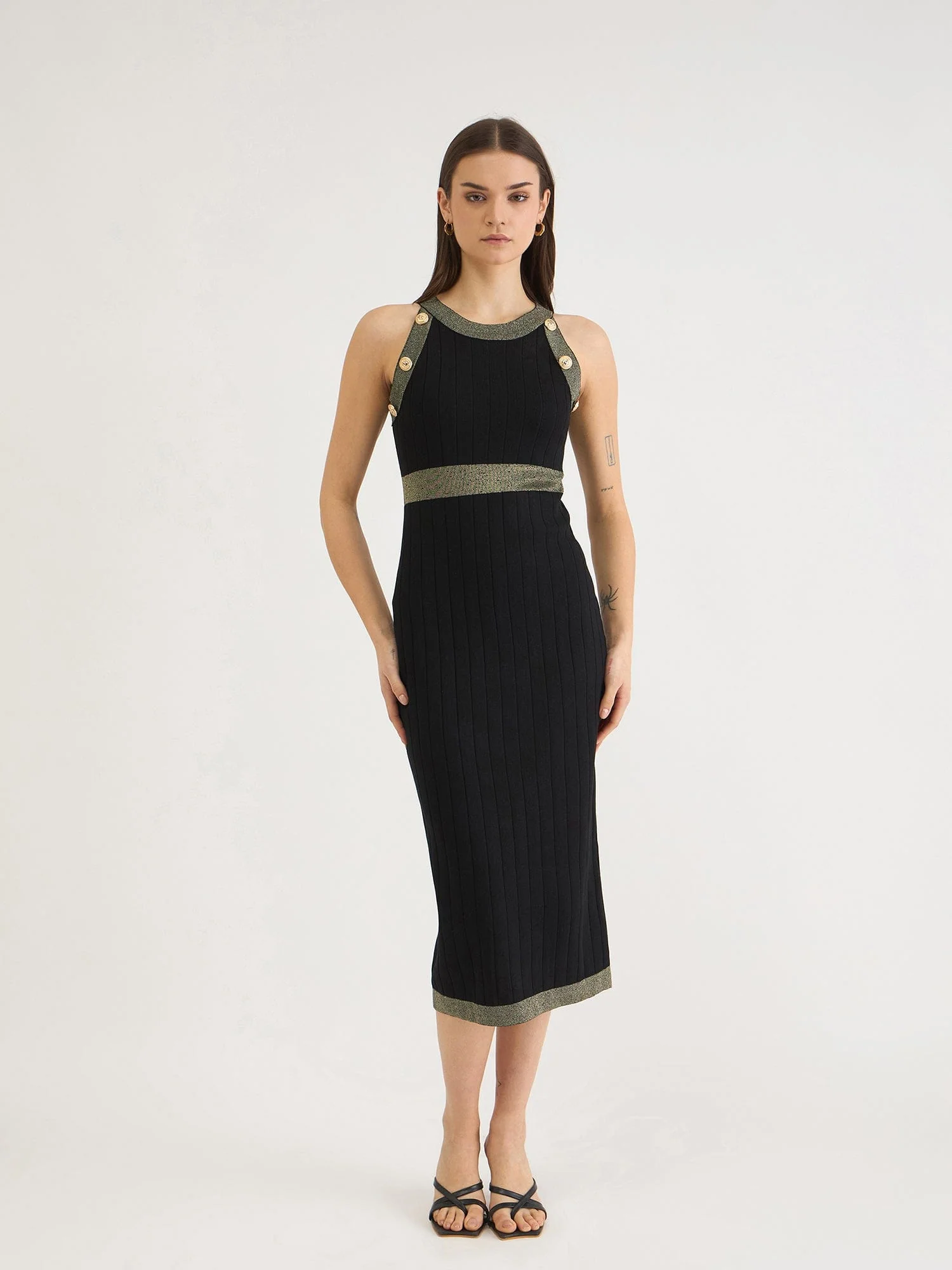 Iconic Women Black Solid V Neck Dress Set - Image 6