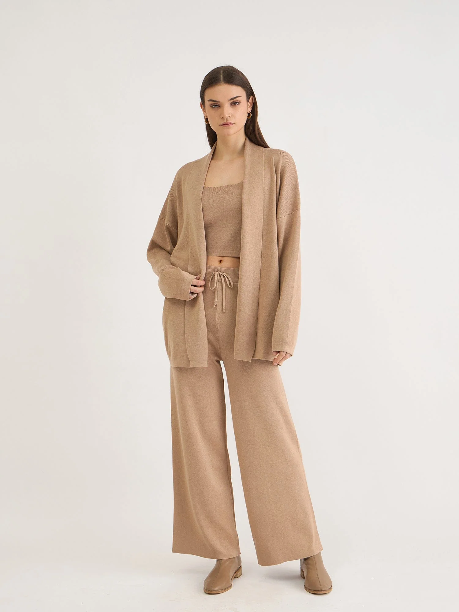 Iconic Women Khaki Solid Collar Dress Set