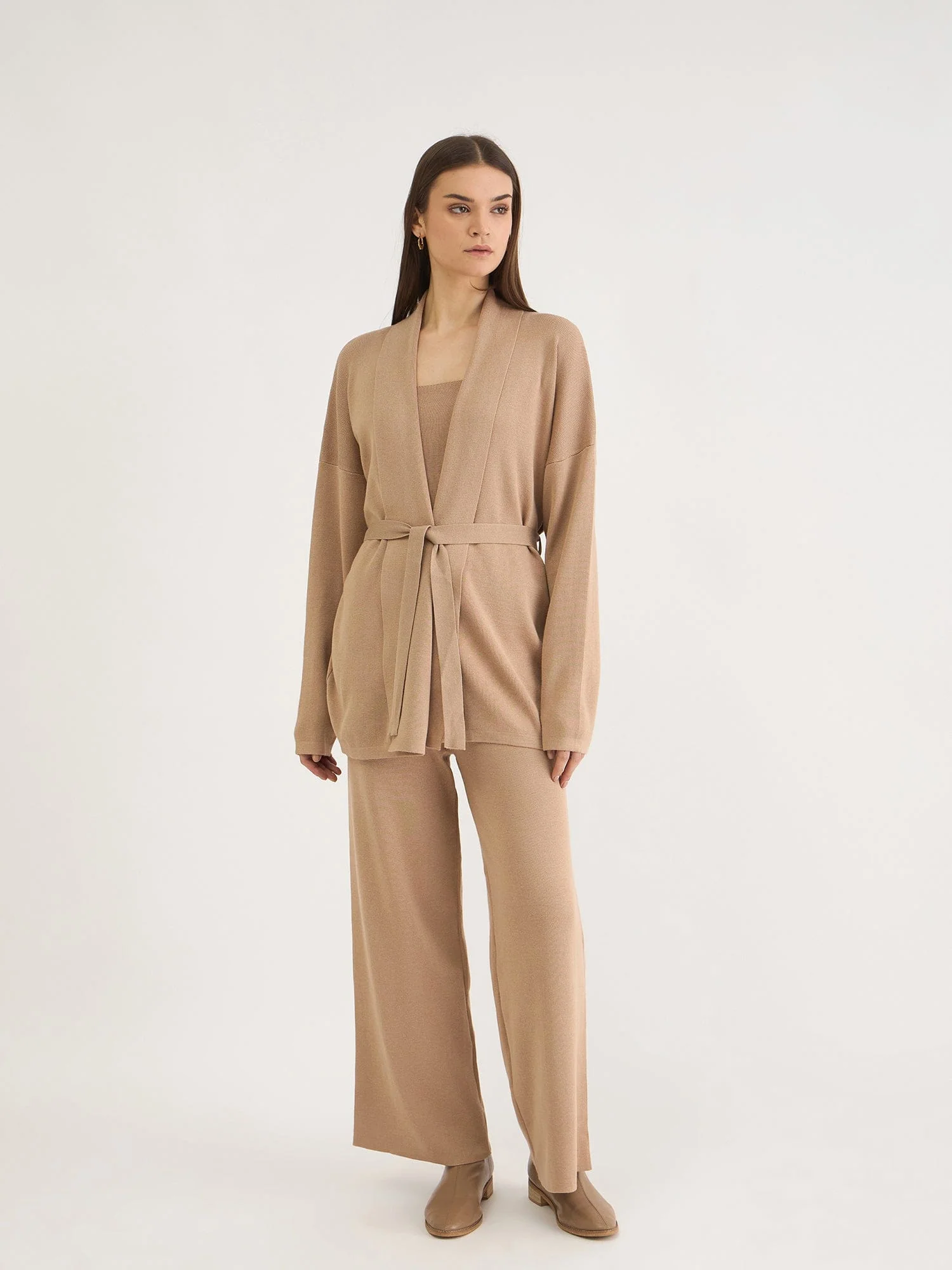 Iconic Women Khaki Solid Collar Dress Set - Image 2