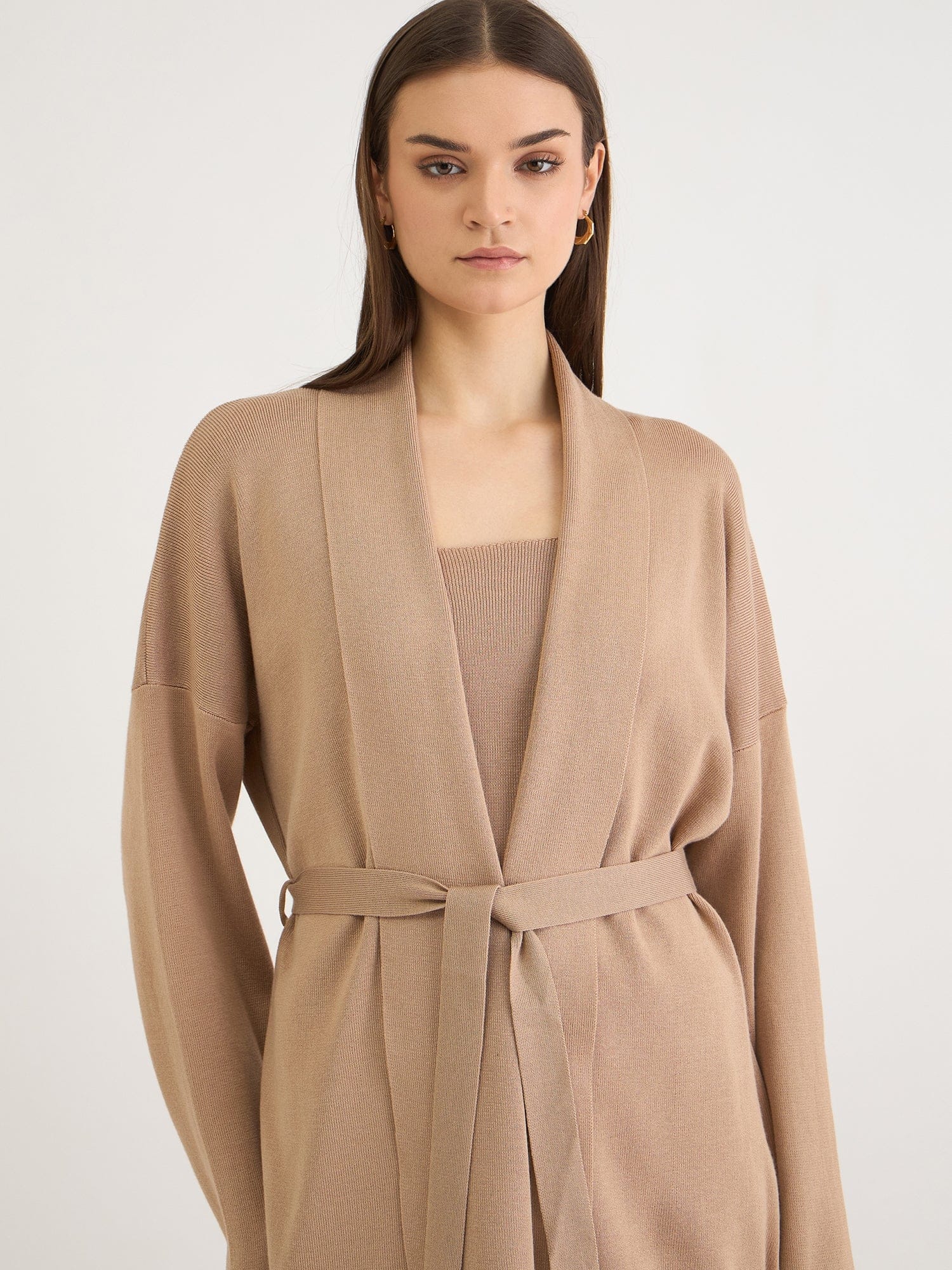 Iconic Women Khaki Solid Collar Dress Set - Image 4