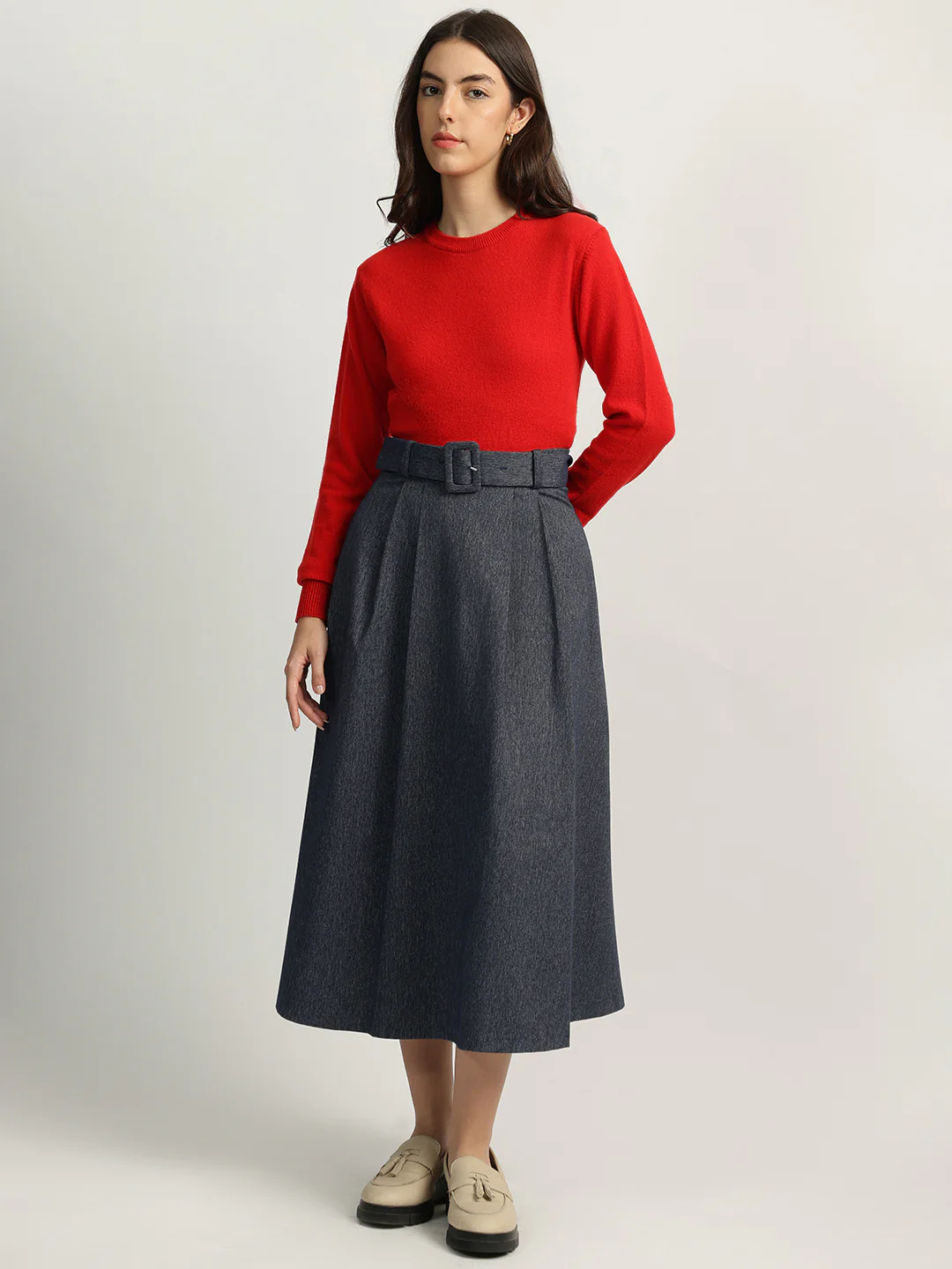 Iconic Women Red Solid Round Neck Full Sleeves Sweater - Image 4