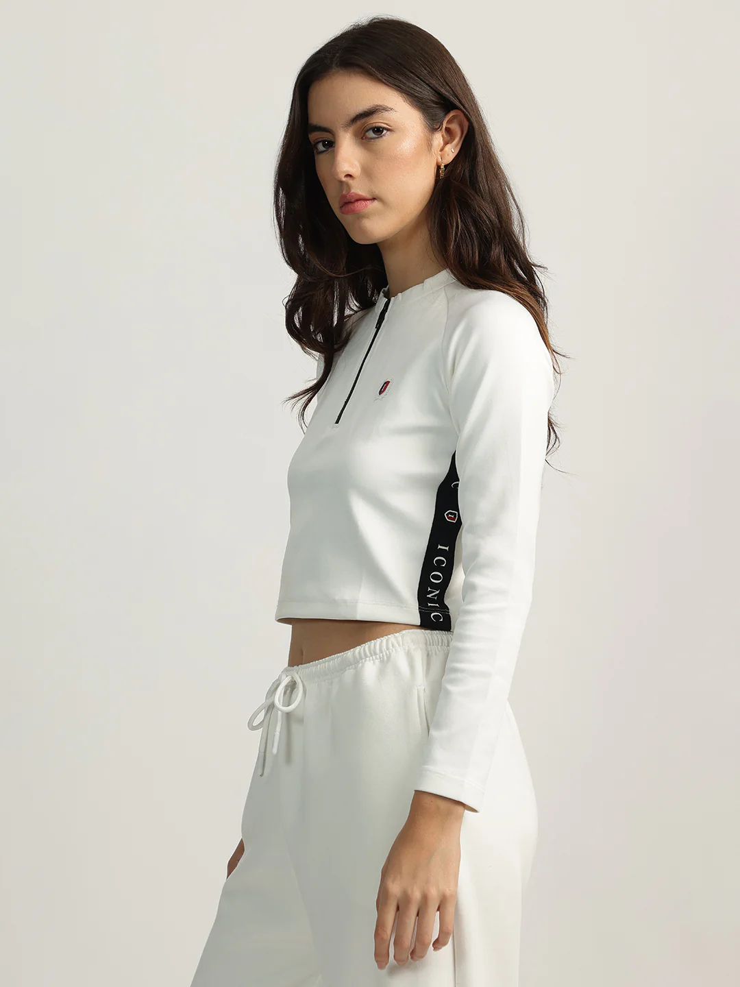 Iconic Women White Solid Mock Neck Full Sleeves Top - Image 2