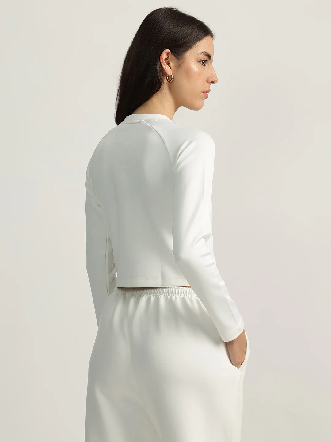 Iconic Women White Solid Mock Neck Full Sleeves Top - Image 3