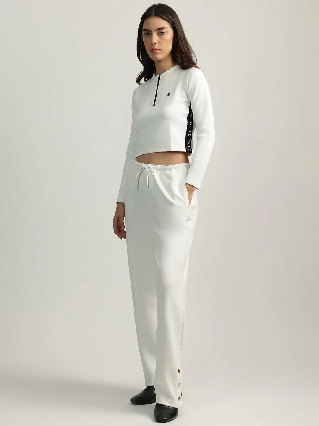 Iconic Women White Solid Mock Neck Full Sleeves Top - Image 4
