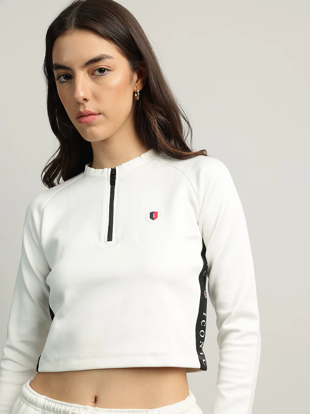 Iconic Women White Solid Mock Neck Full Sleeves Top - Image 5