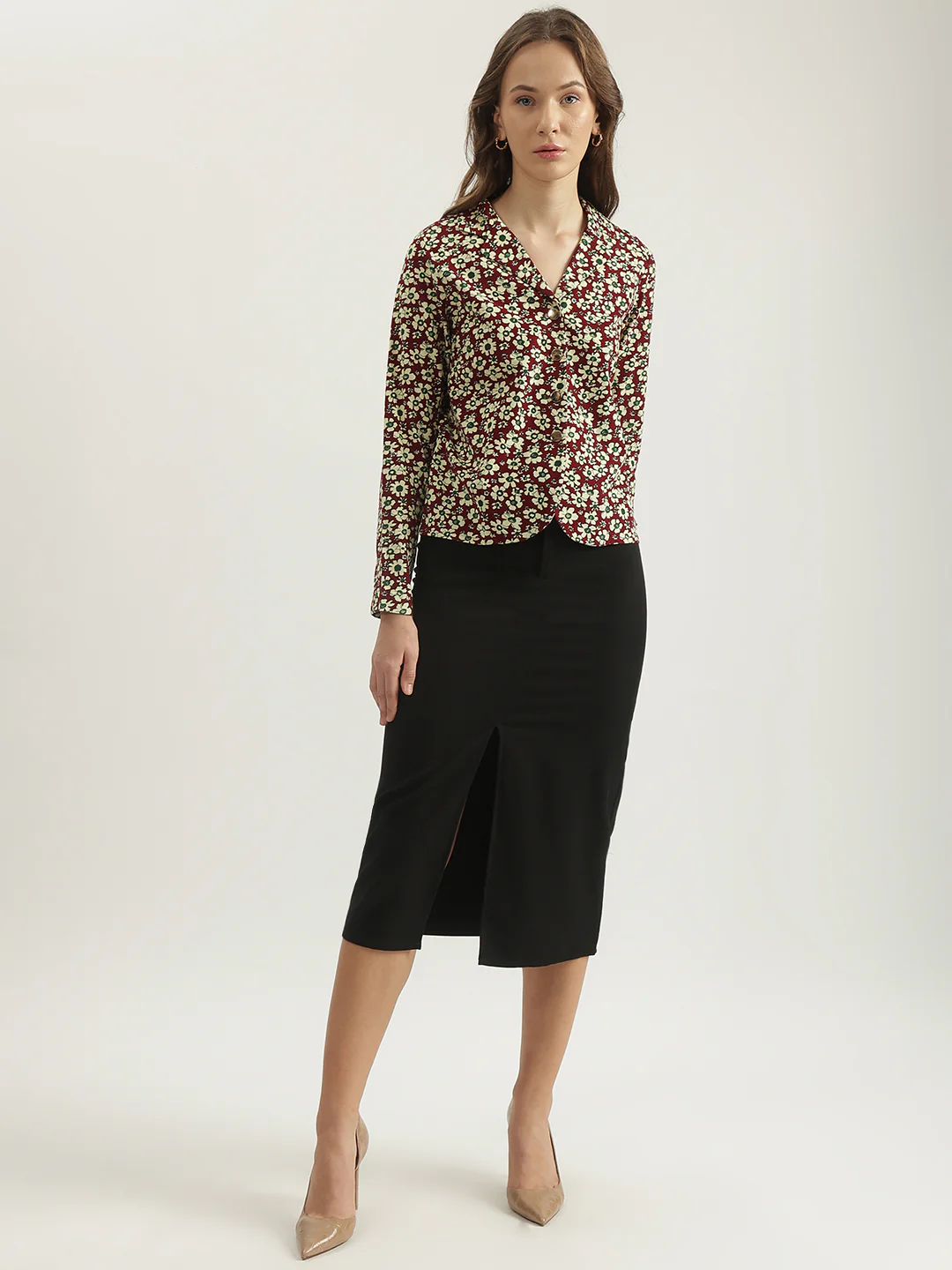 Iconic Women Multi Printed Notched Lapel Collar Full Sleeves Single Breasted Blazer - Image 5