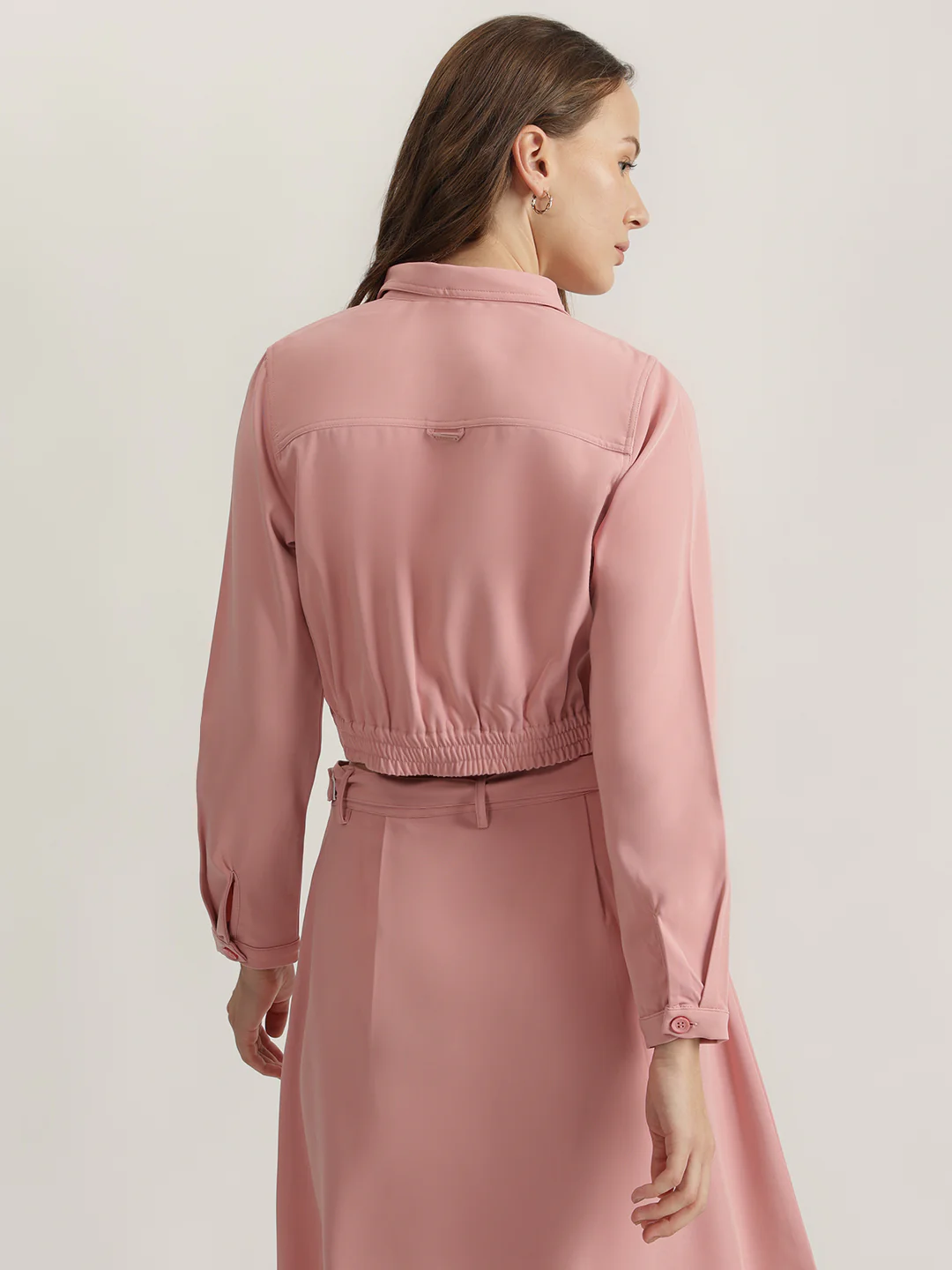Iconic Women Pink Solid Spread Collar Full Sleeves Shirt - Image 3