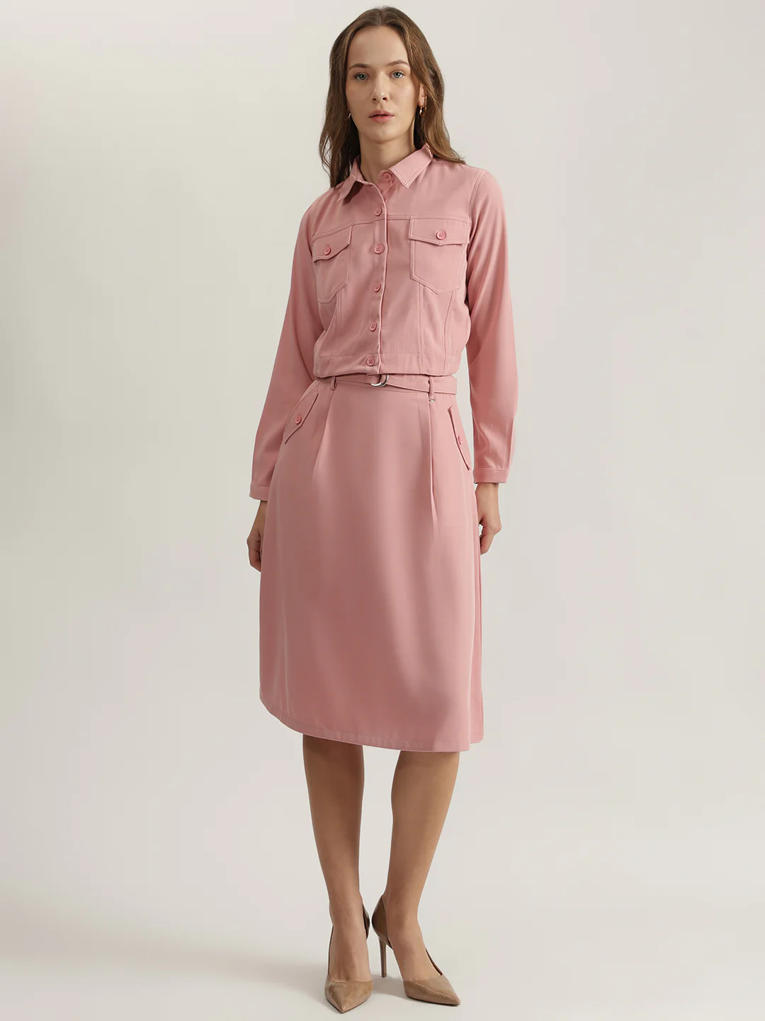 Iconic Women Pink Solid Spread Collar Full Sleeves Shirt - Image 4