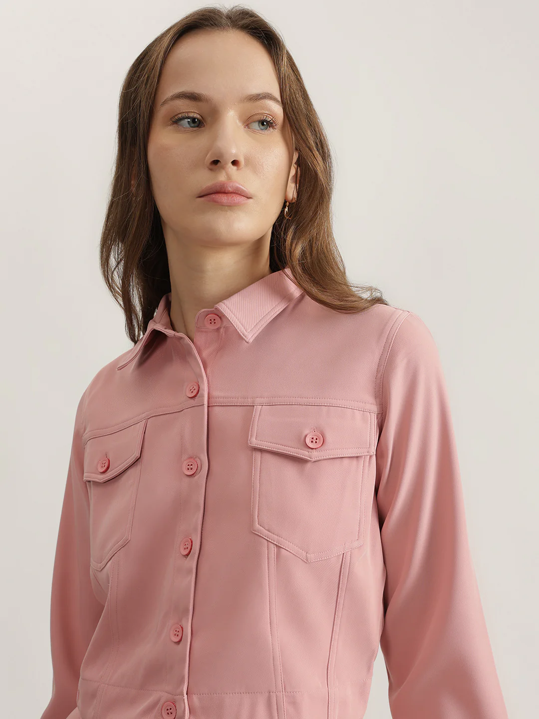 Iconic Women Pink Solid Spread Collar Full Sleeves Shirt - Image 5