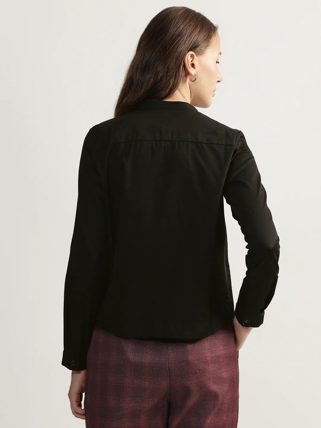 Iconic Women Black Solid Band Collar Full Sleeves Shirt Style Top - Image 3
