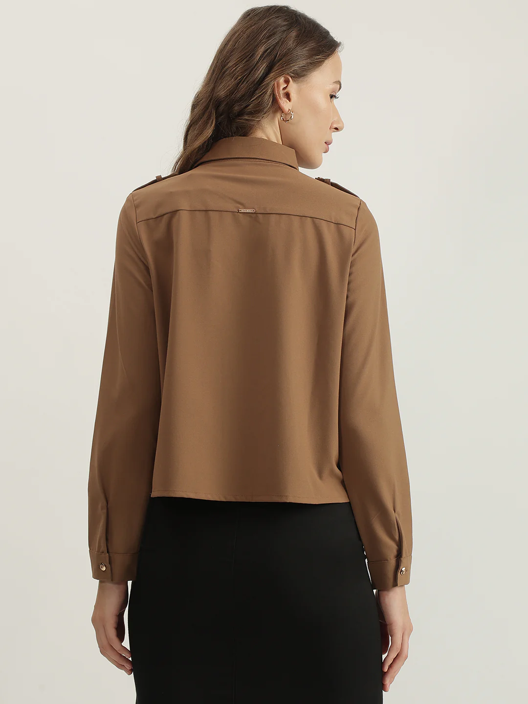 Iconic Women Brown Solid Spread Collar Full Sleeves Shirt - Image 4