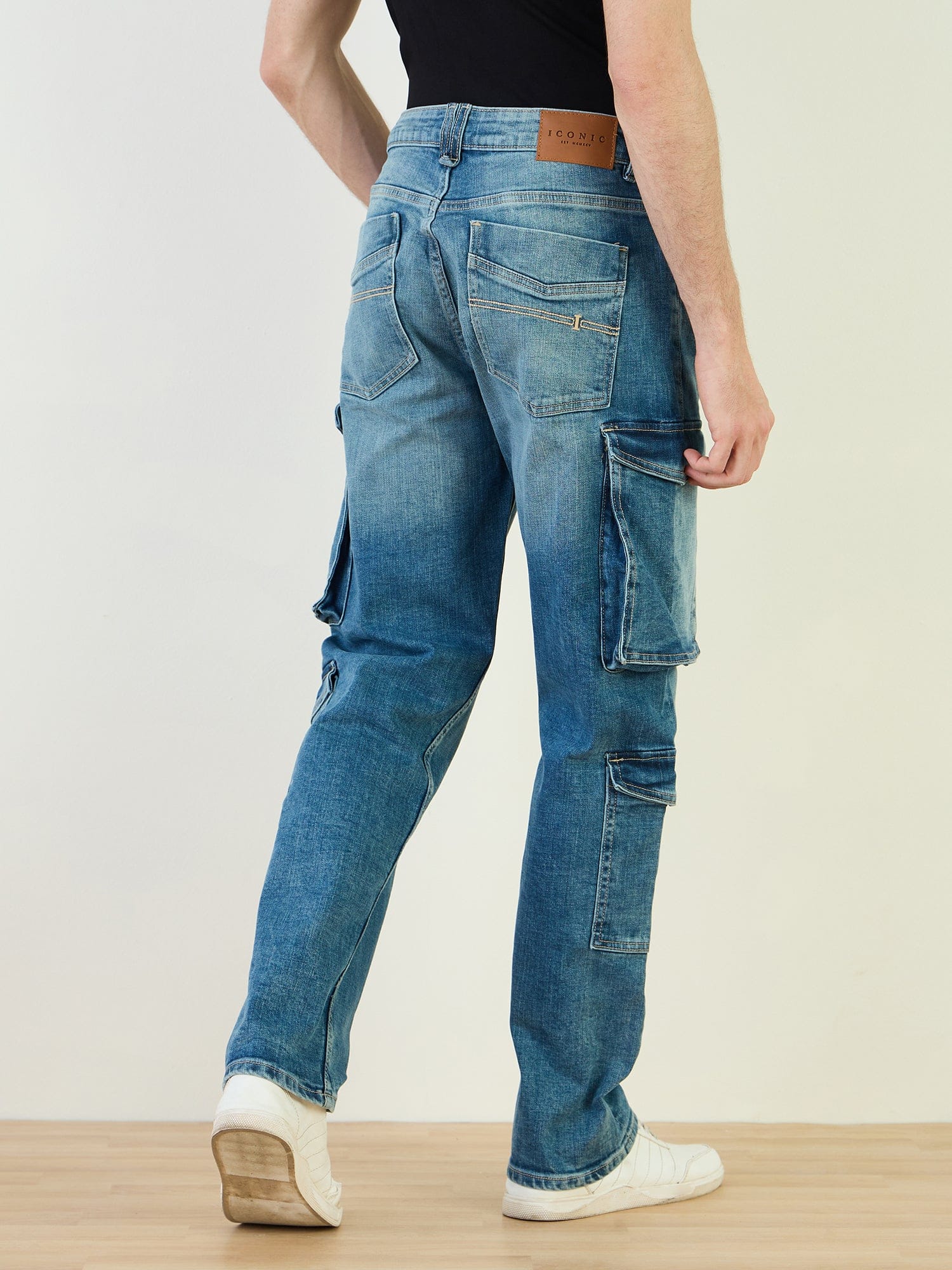 Iconic Men Blue Cargo Fit Solid Jeans - Image 5