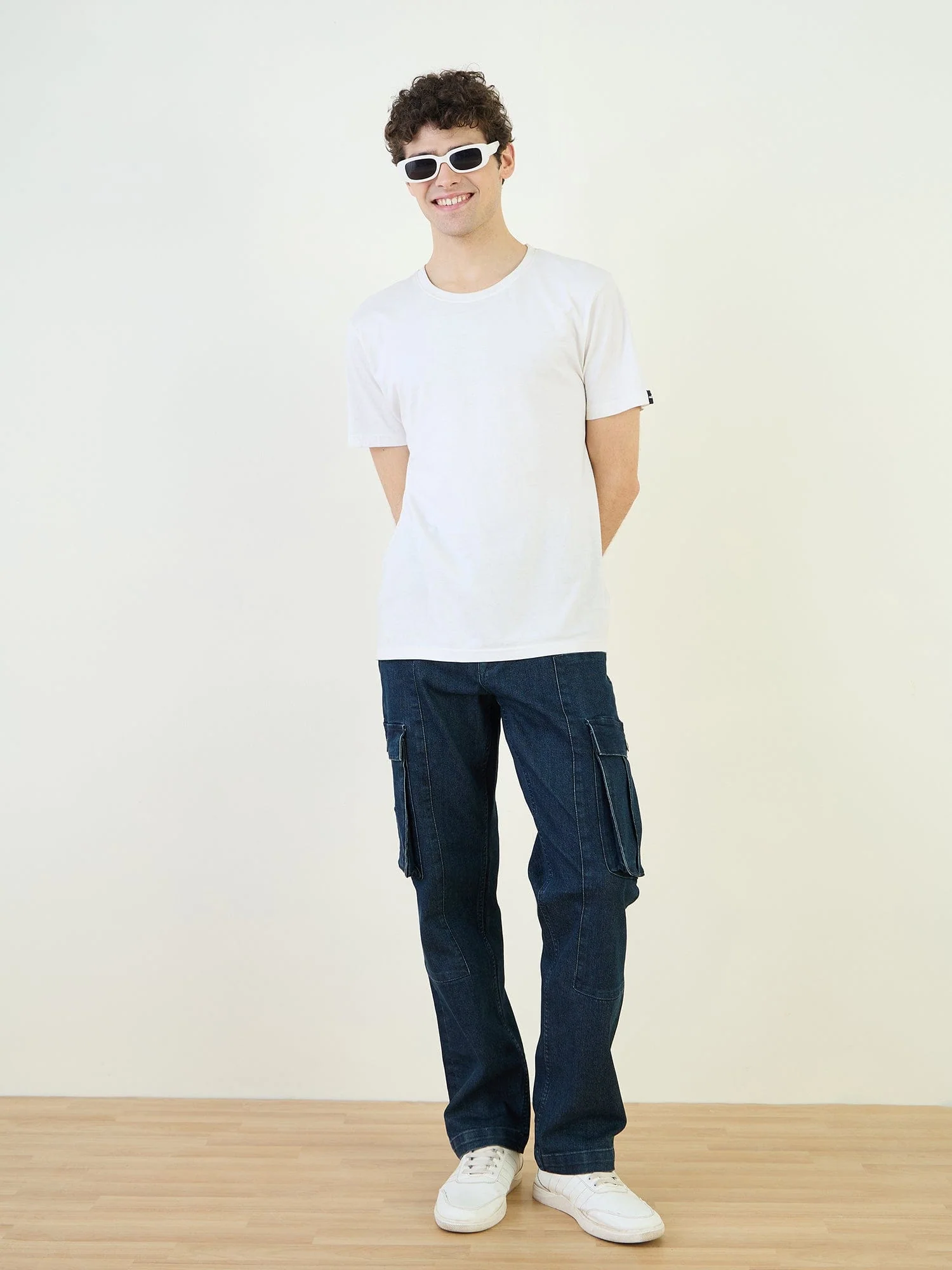 Iconic Men Blue Cargo Fit Solid Jeans - Image 3