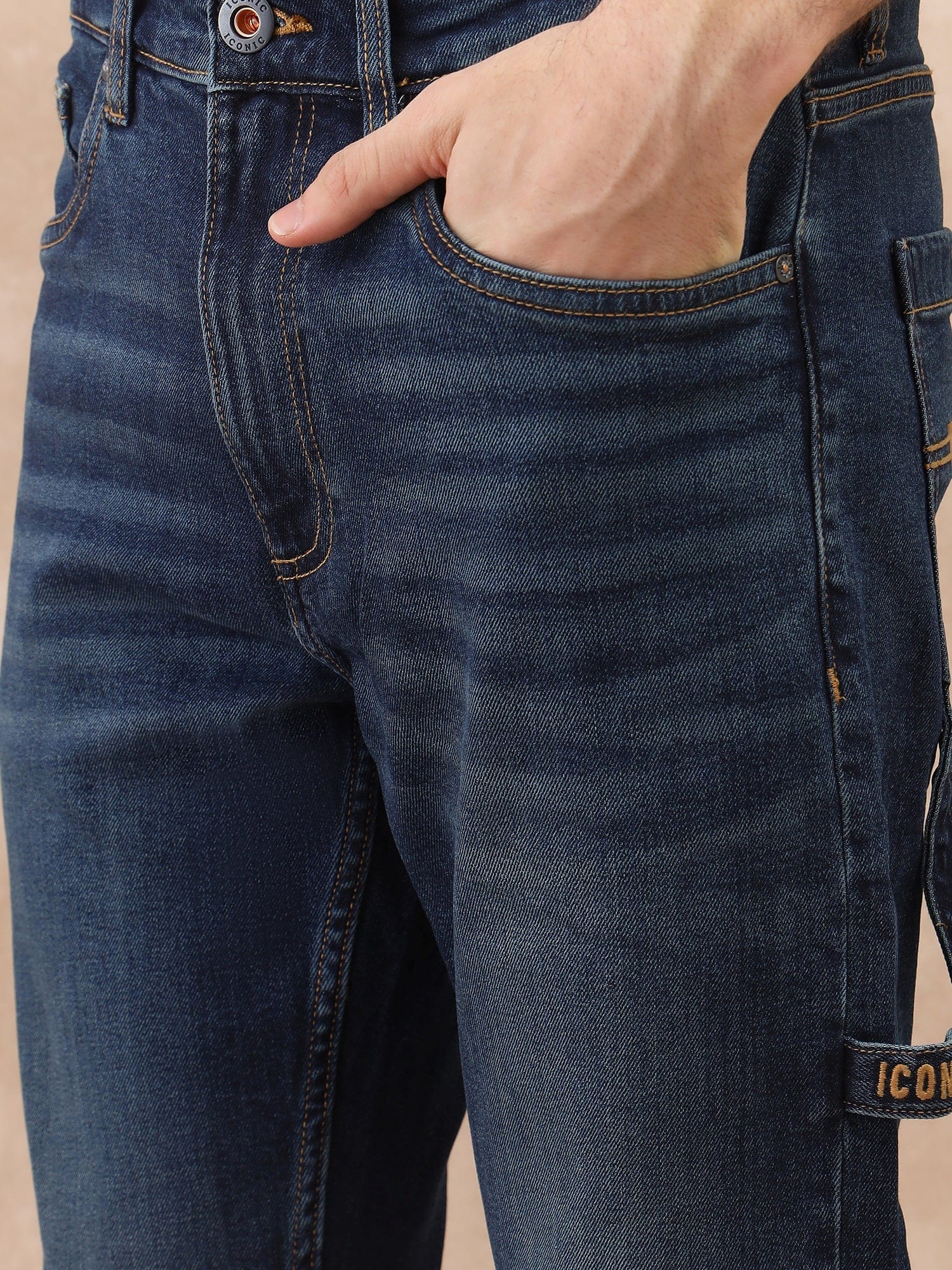 Iconic Men Blue Slim Tapered Solid Jeans - Image 3