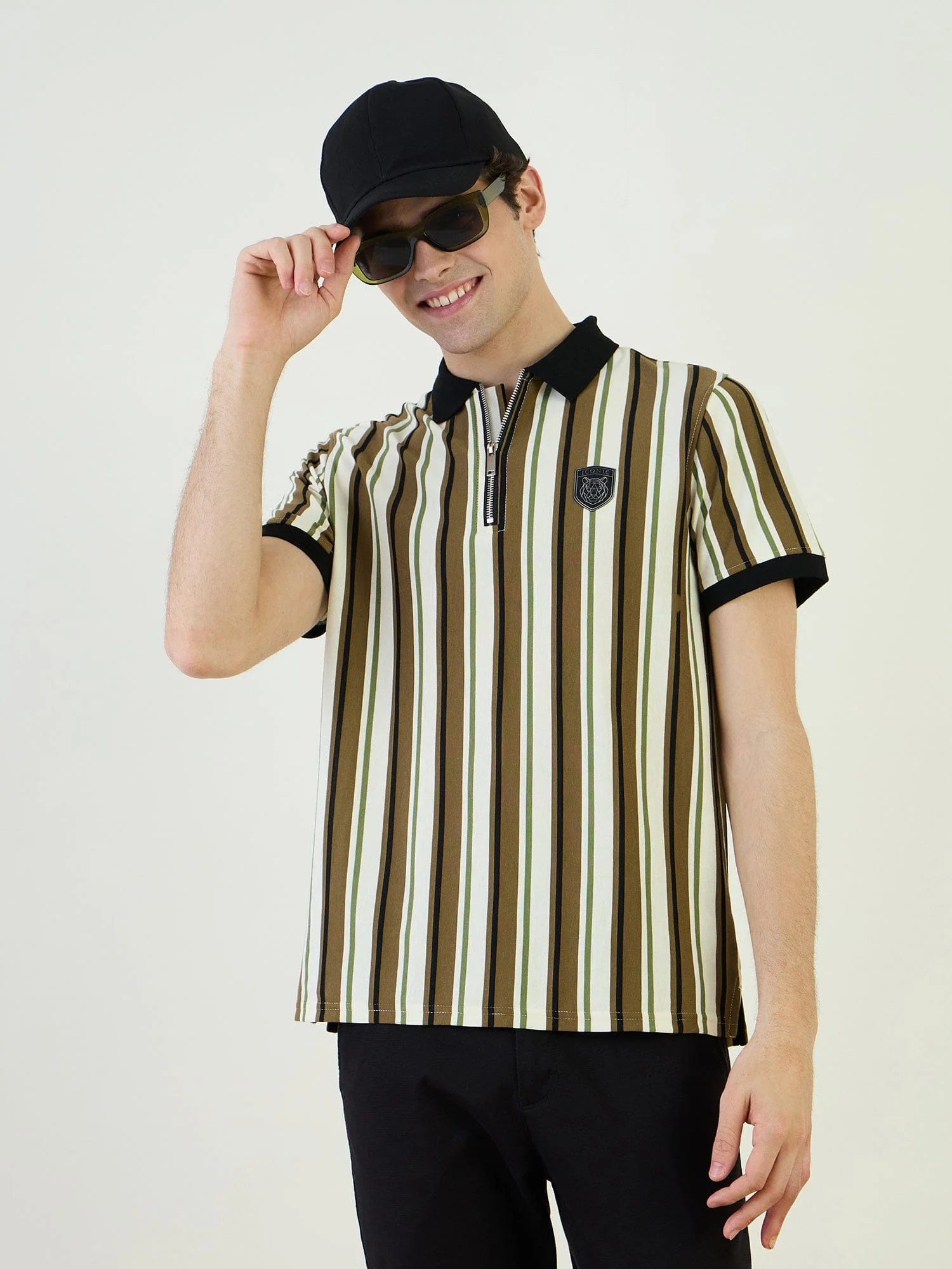 Iconic Men Green Striped Polo Tshirt - Image 2