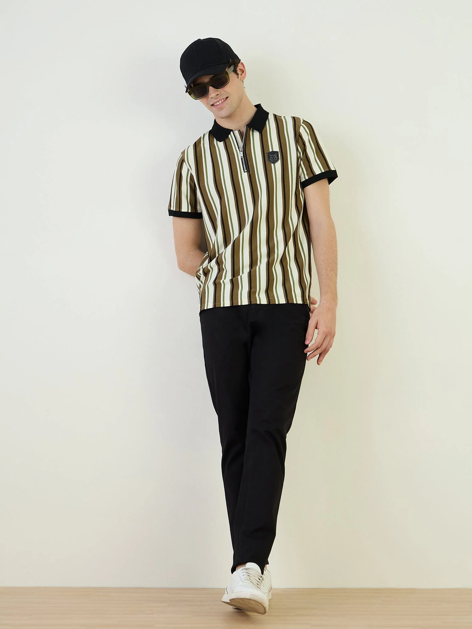 Iconic Men Green Striped Polo Tshirt - Image 3