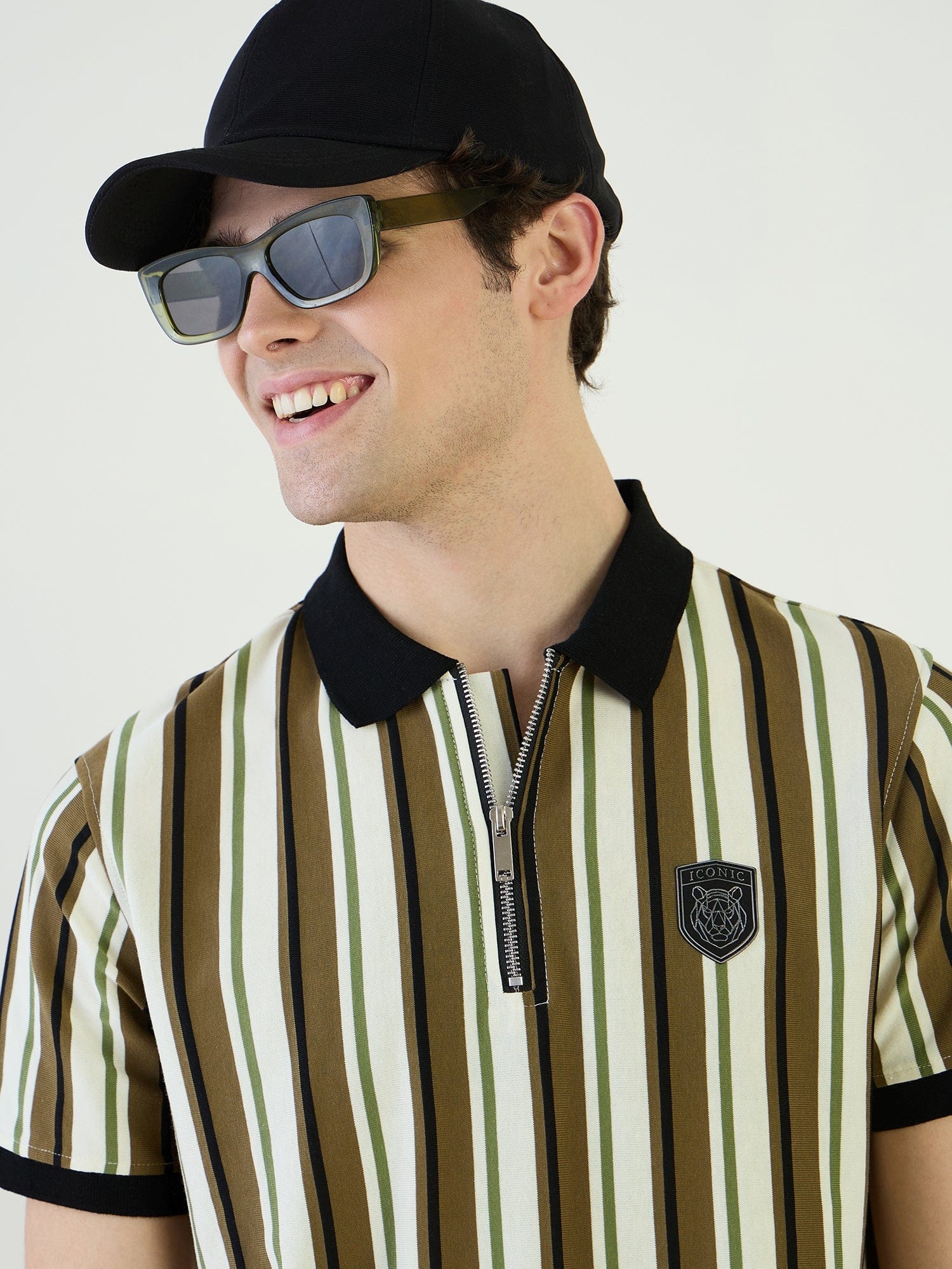 Iconic Men Green Striped Polo Tshirt - Image 4