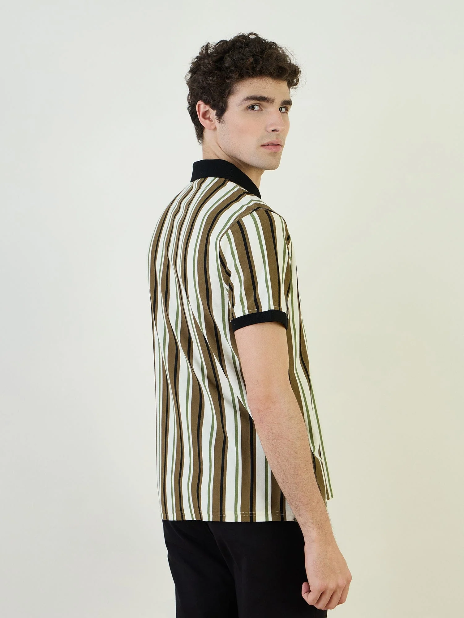 Iconic Men Green Striped Polo Tshirt - Image 5