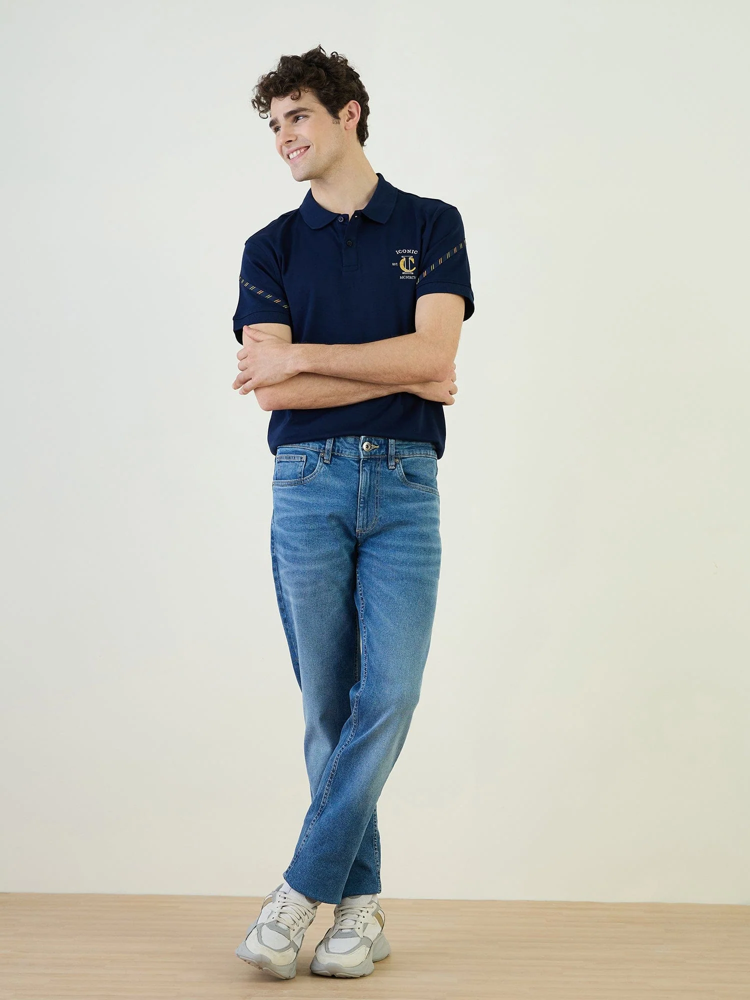 Iconic Men Blue Solid Polo Tshirt - Image 2