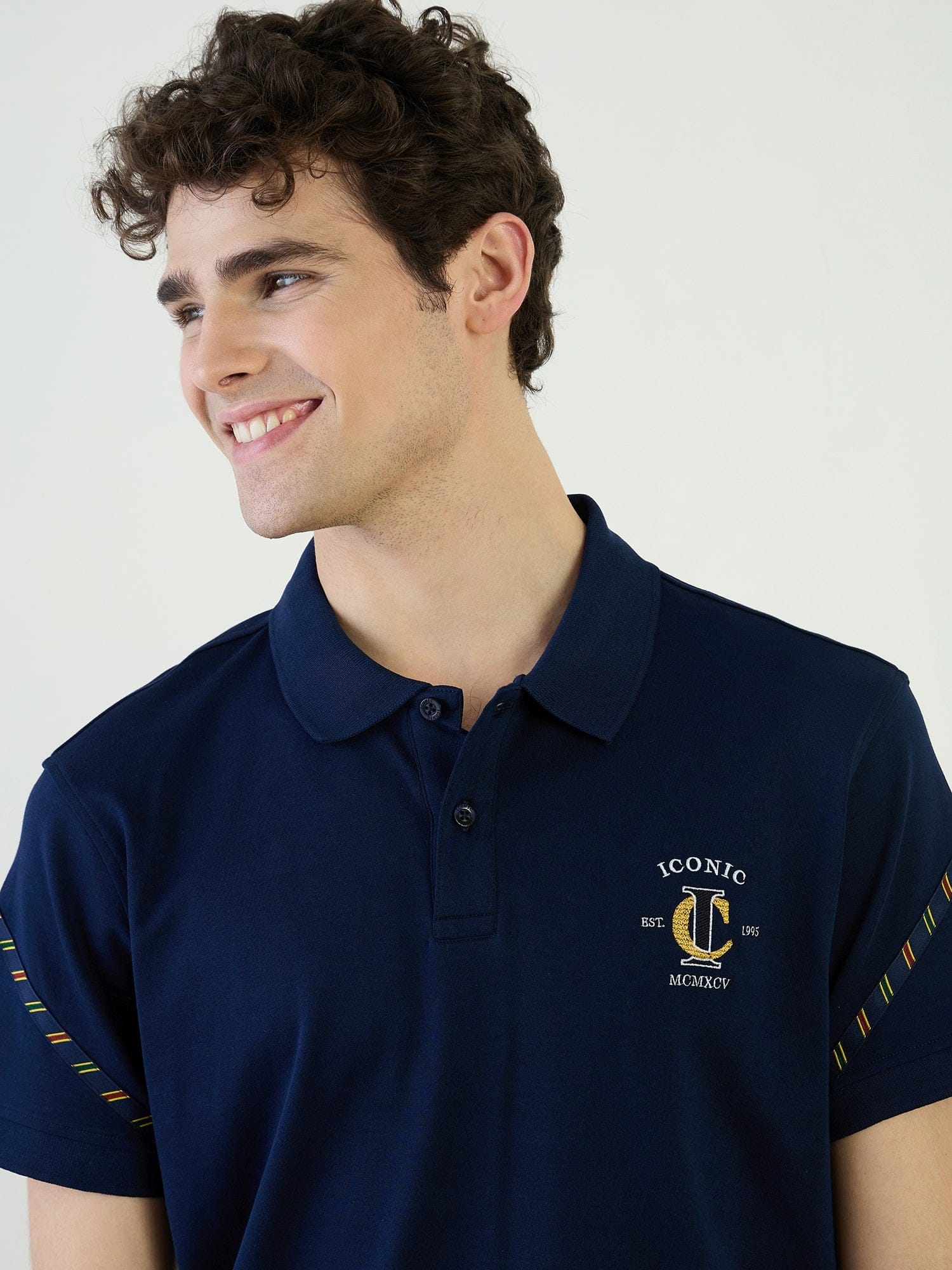 Iconic Men Blue Solid Polo Tshirt - Image 4