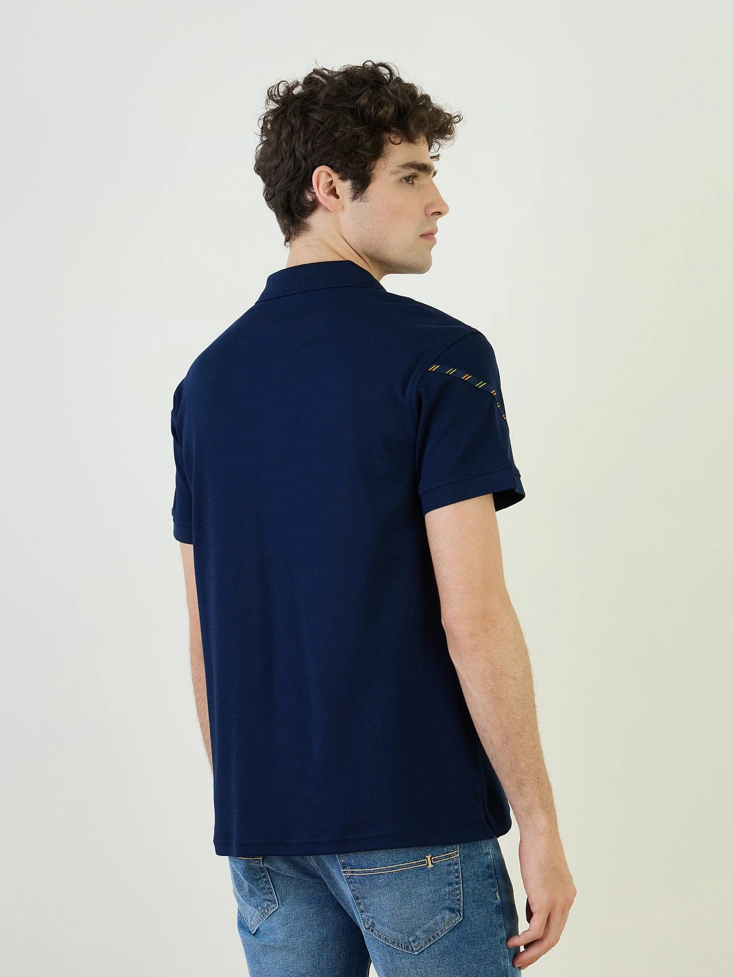 Iconic Men Blue Solid Polo Tshirt - Image 5