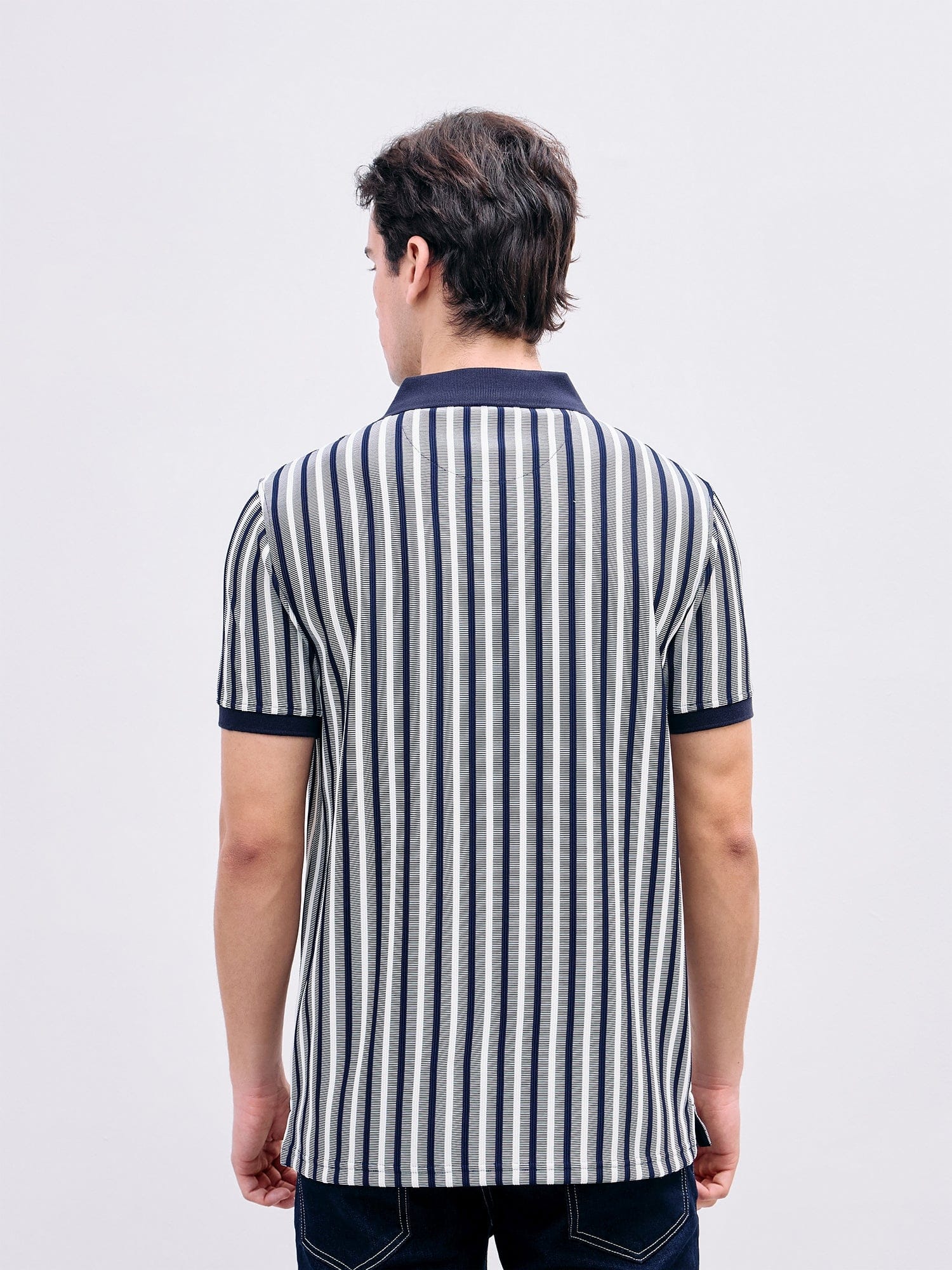 Iconic Men Blue Striped Polo Tshirt - Image 3