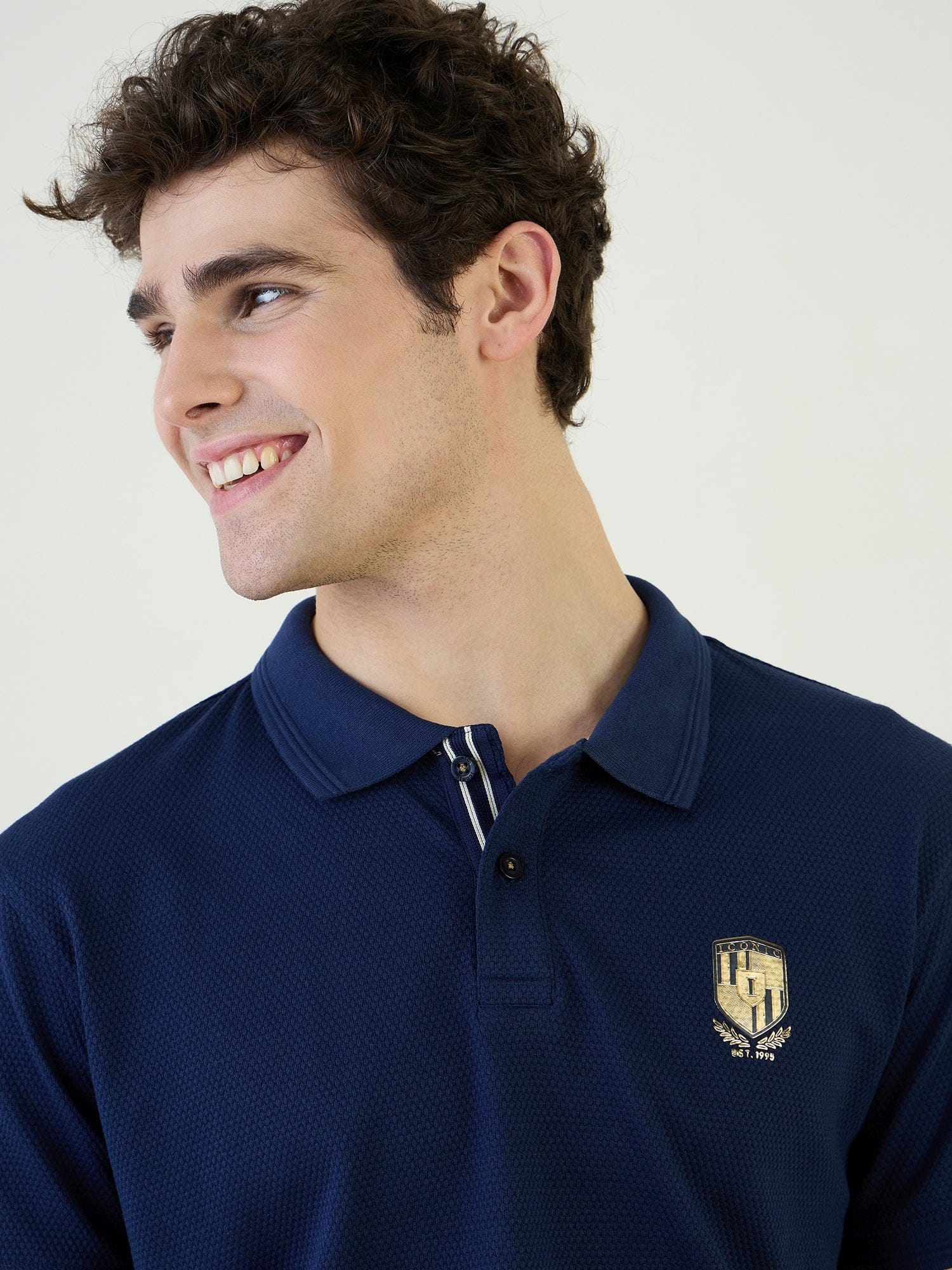 Iconic Men Blue Textured Polo Tshirt - Image 4