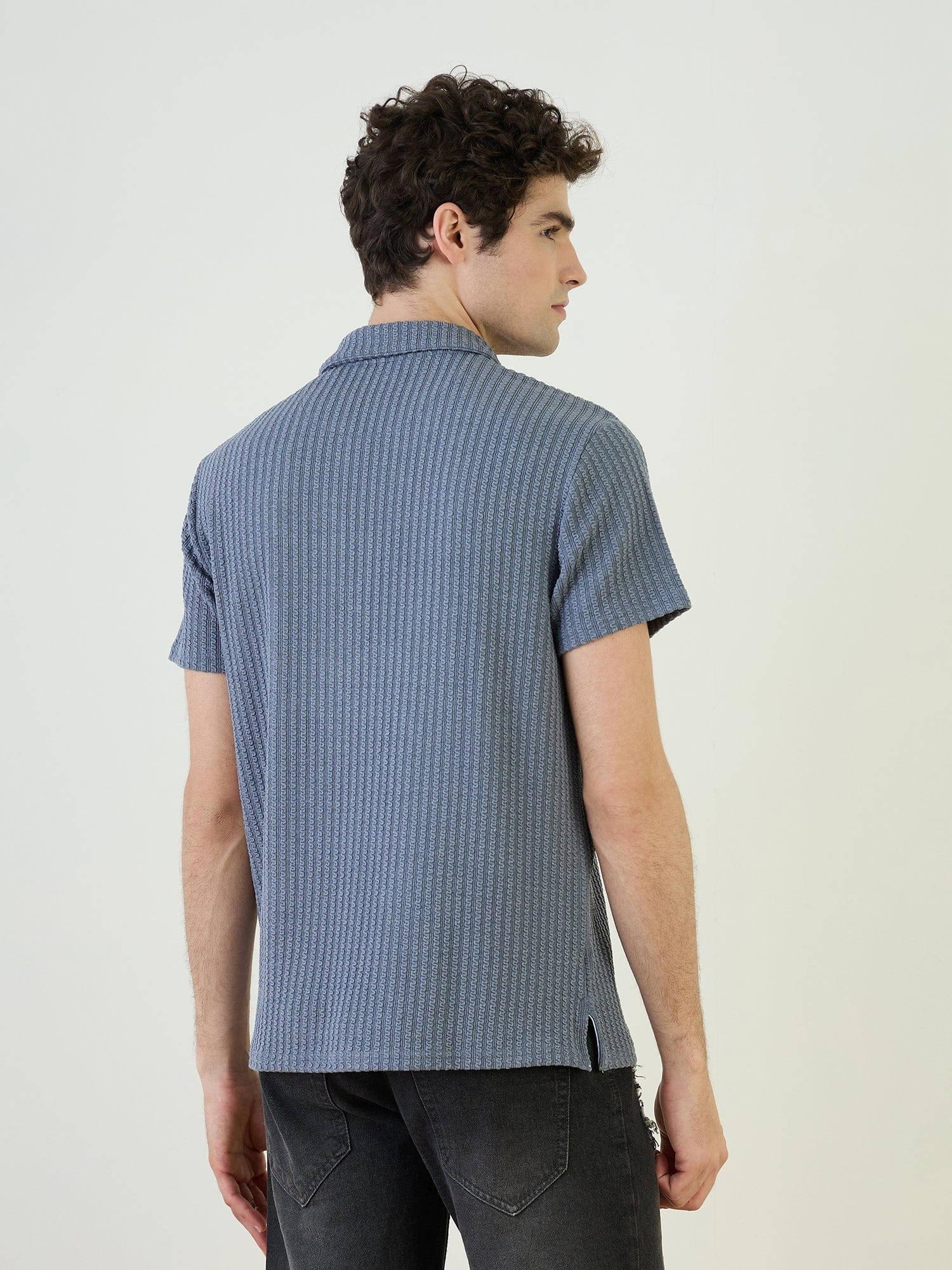 Iconic Men Blue Textured Polo Tshirt - Image 5