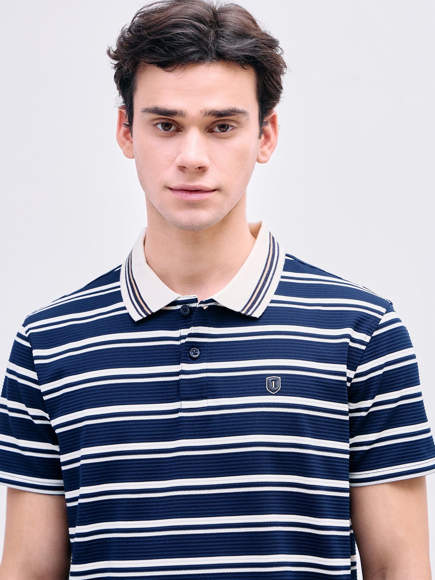 Iconic Men Blue Striped Polo Tshirt - Image 5