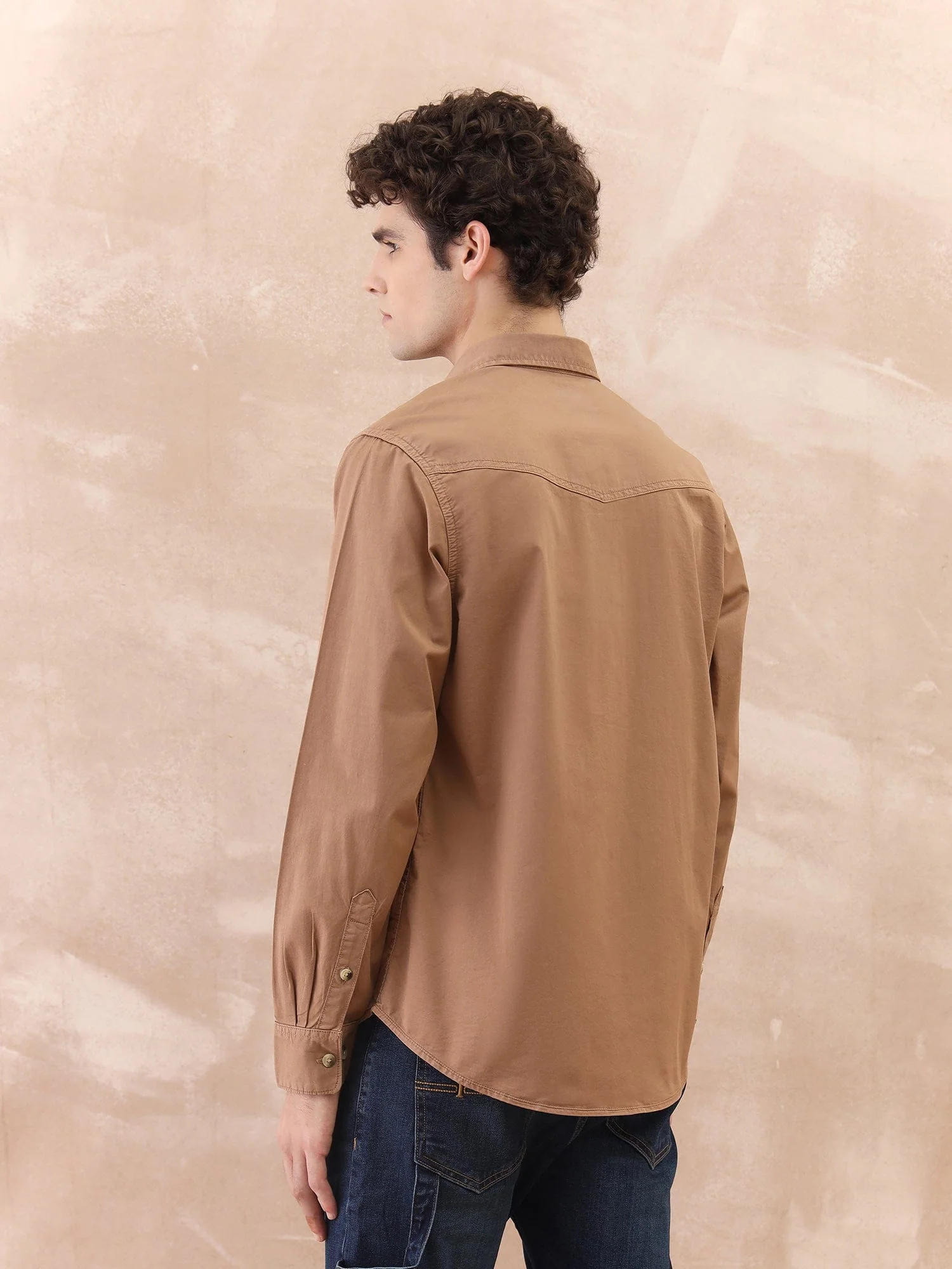 Iconic Men Brown Washed Collar Shirt - Image 5