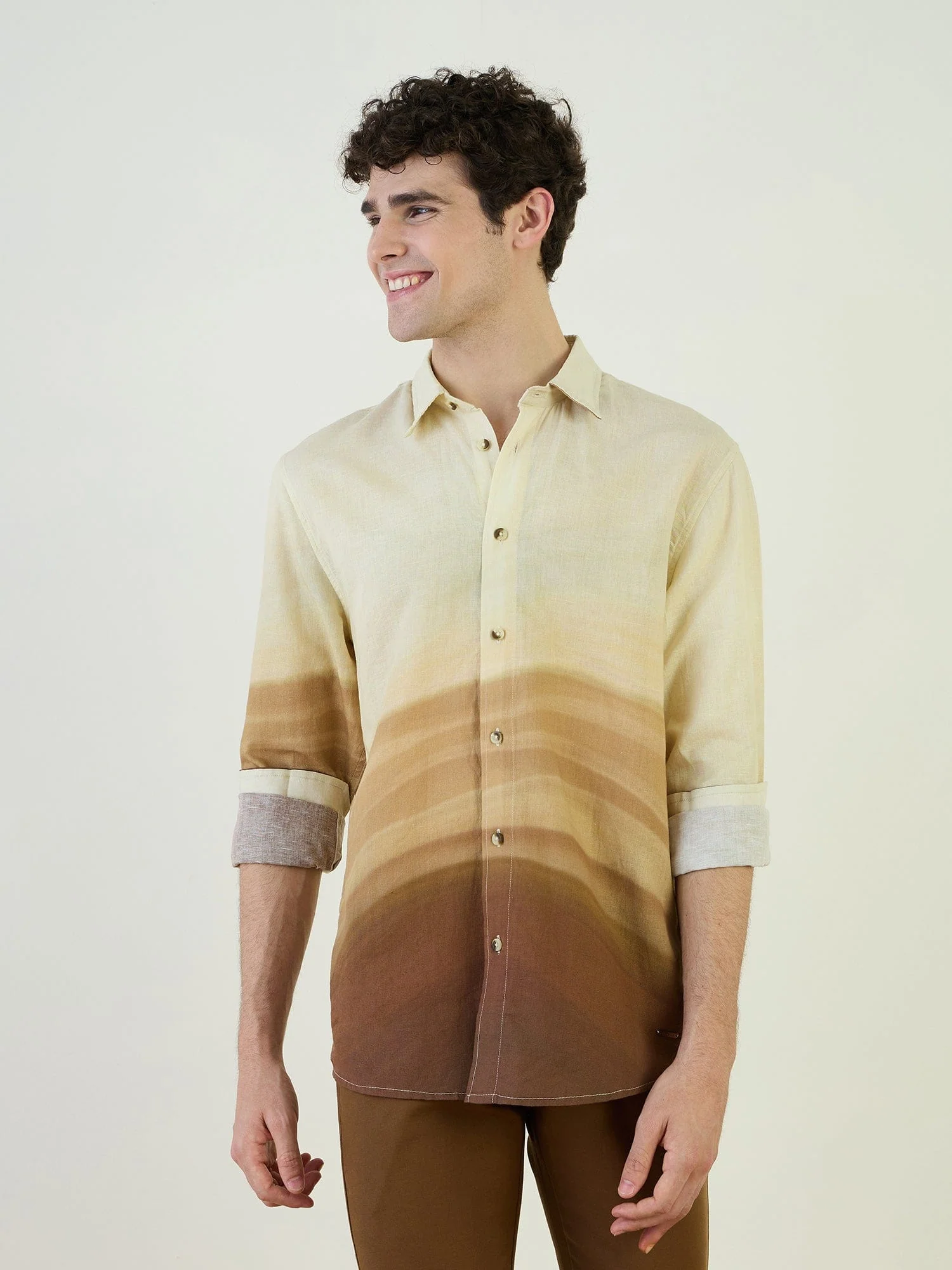 Iconic Men Brown Printed Collar Shirt - Image 2
