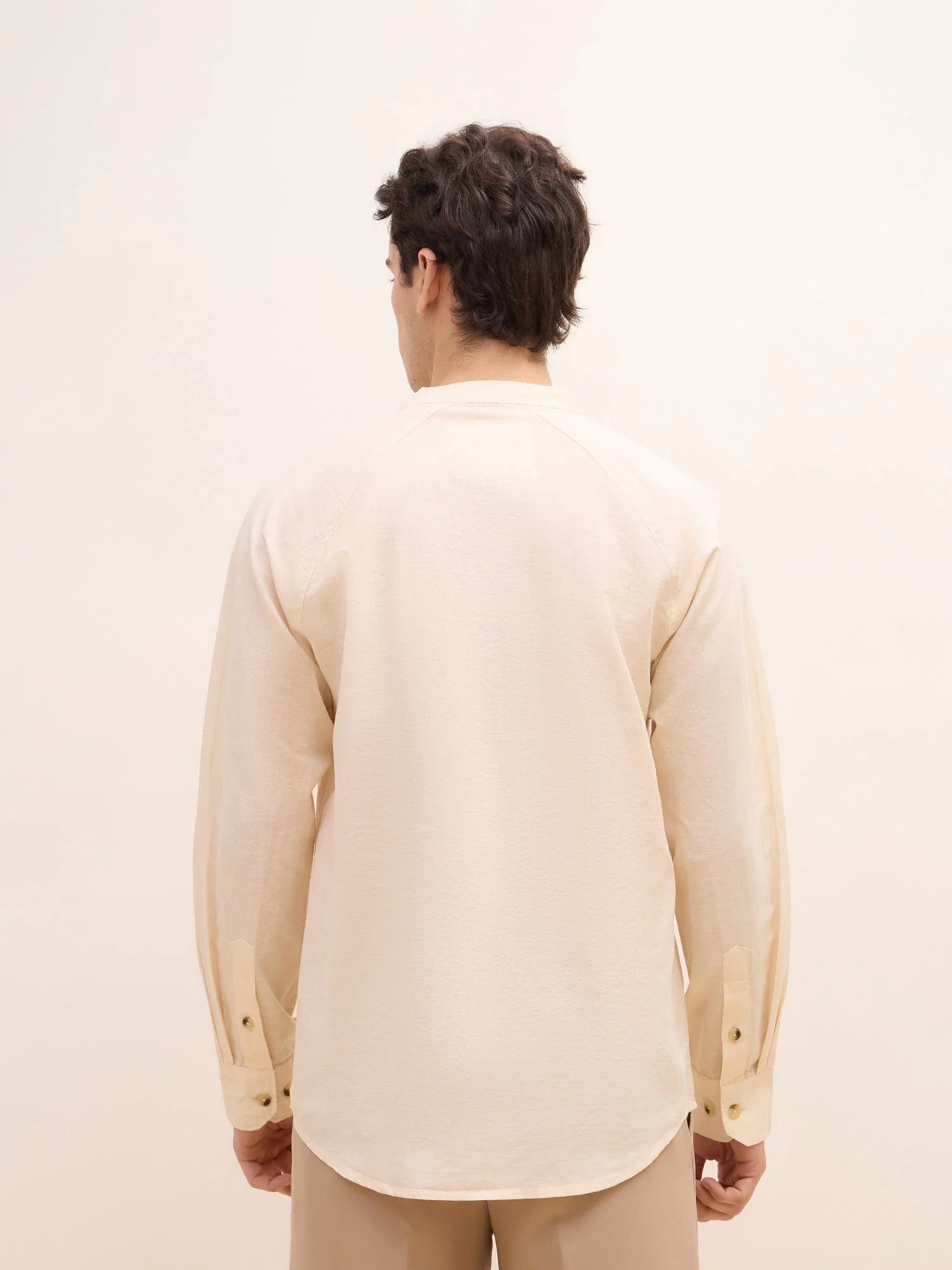Iconic Men Beige Solid Band Collar Shirt - Image 3