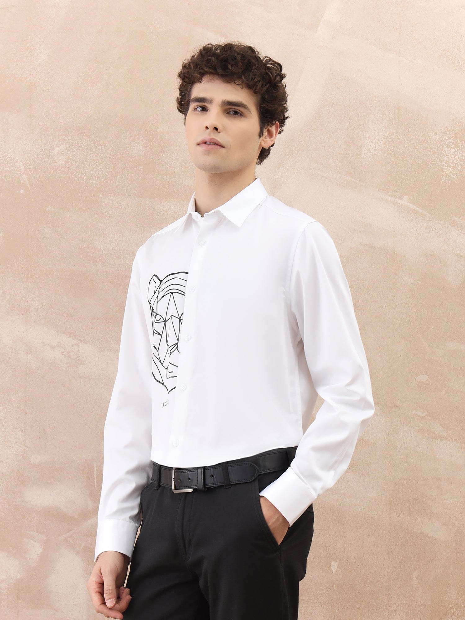 Iconic Men White Printed Collar Shirt - Image 3