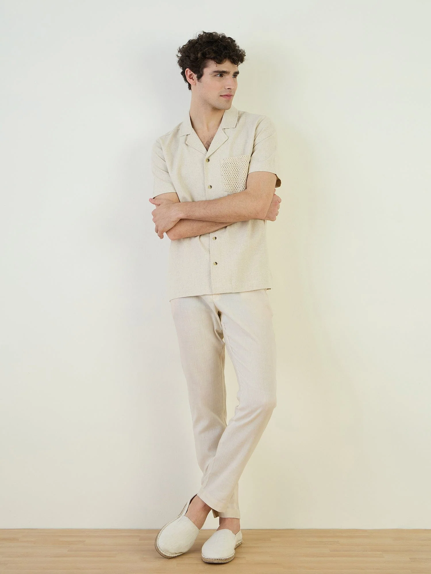Iconic Men Beige Solid Resort Collar Shirt - Image 2