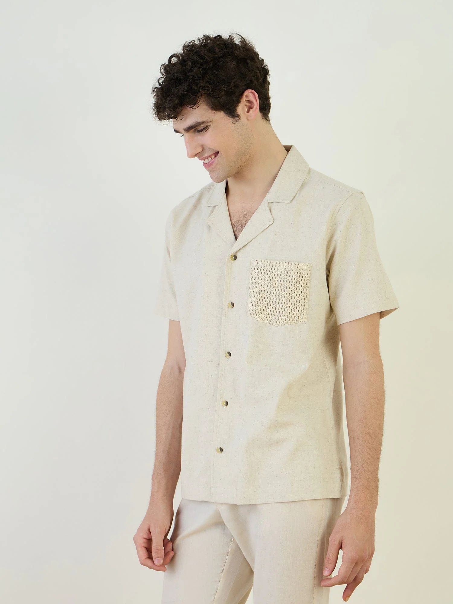 Iconic Men Beige Solid Resort Collar Shirt - Image 3