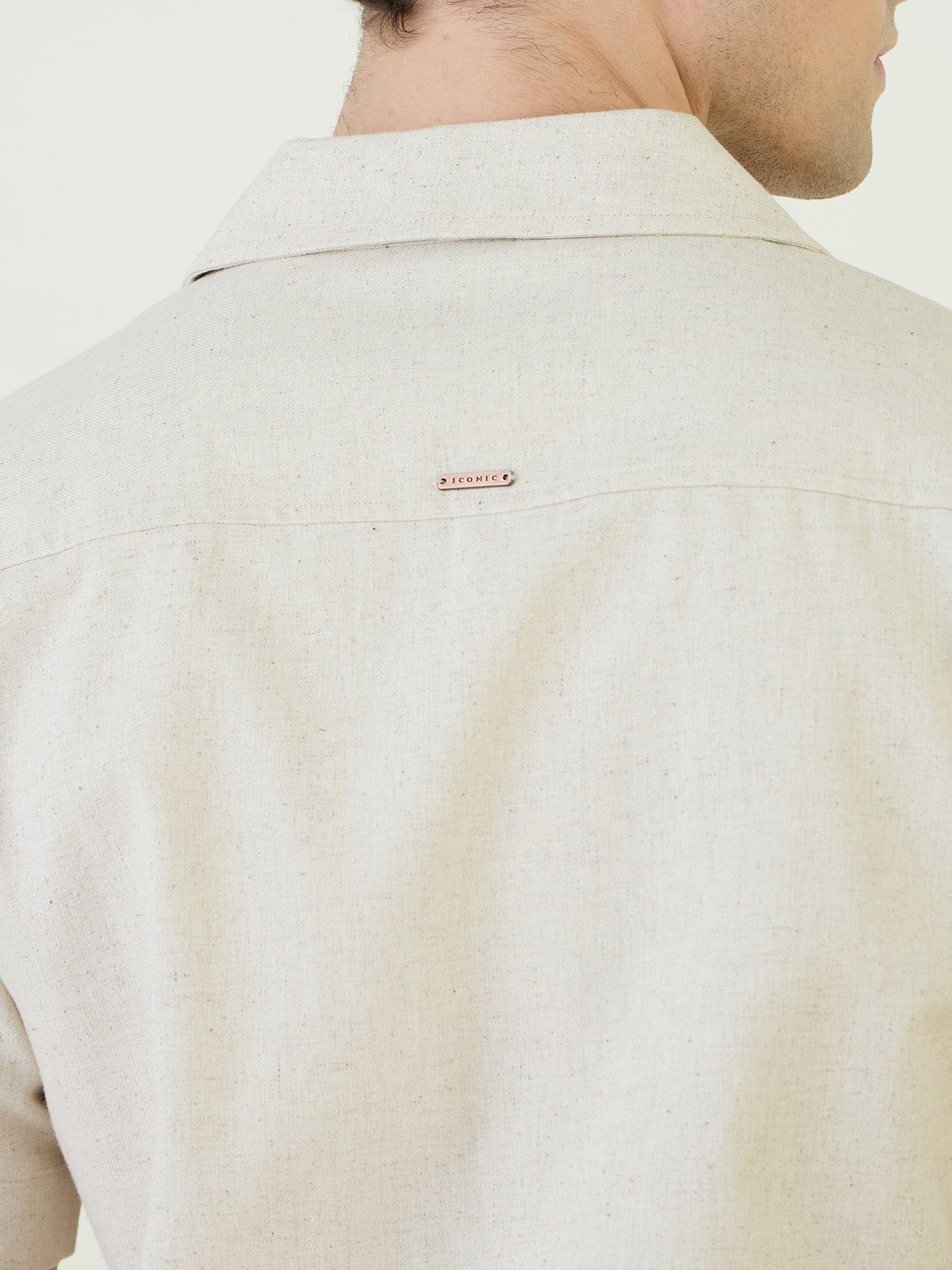 Iconic Men Beige Solid Resort Collar Shirt - Image 4