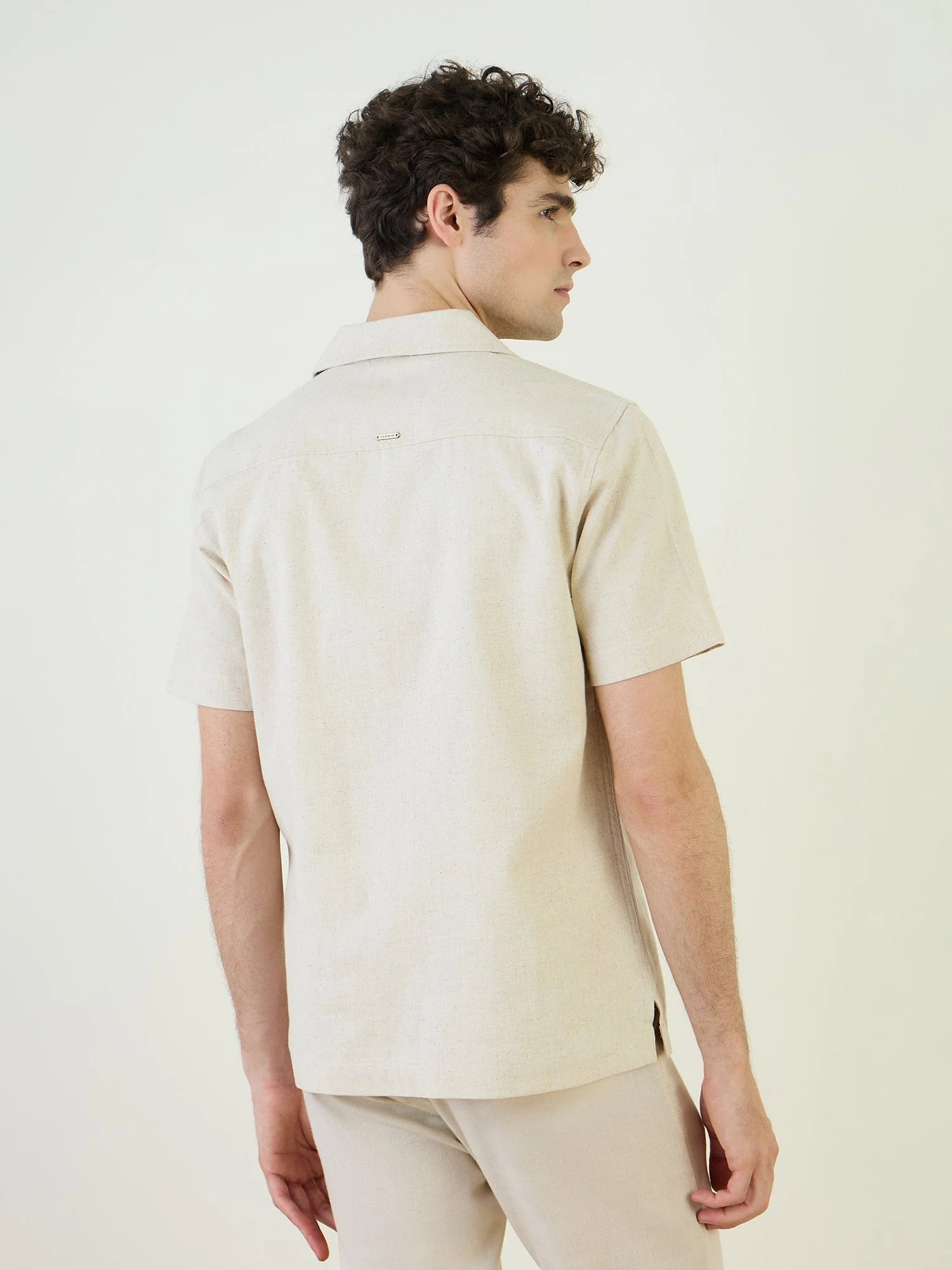 Iconic Men Beige Solid Resort Collar Shirt - Image 5