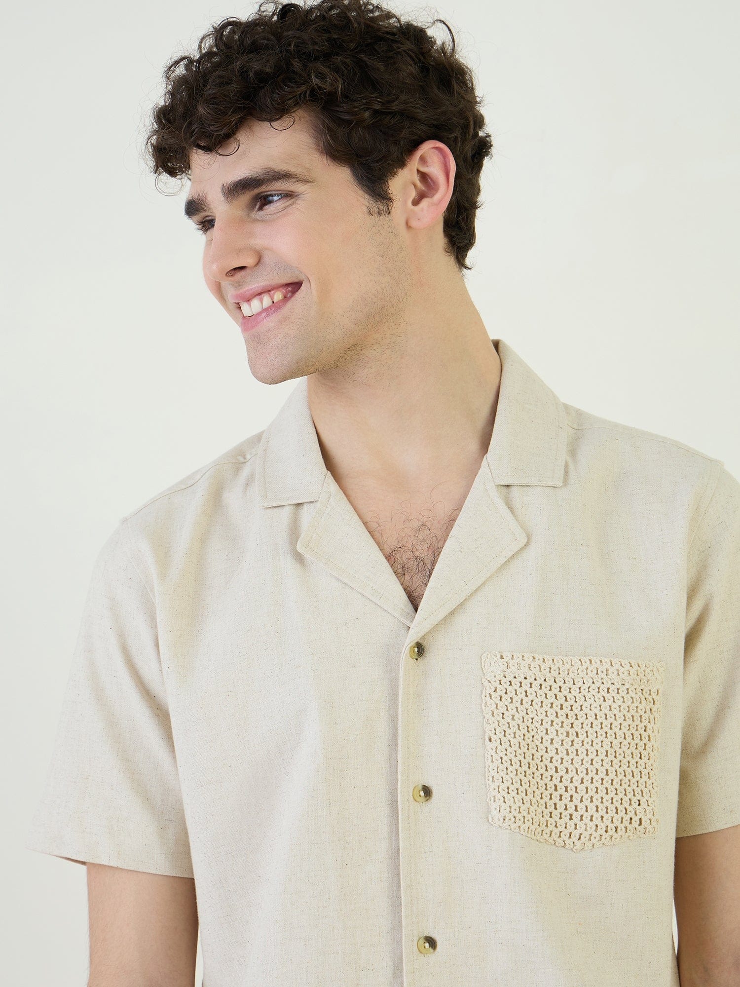 Iconic Men Beige Solid Resort Collar Shirt - Image 6