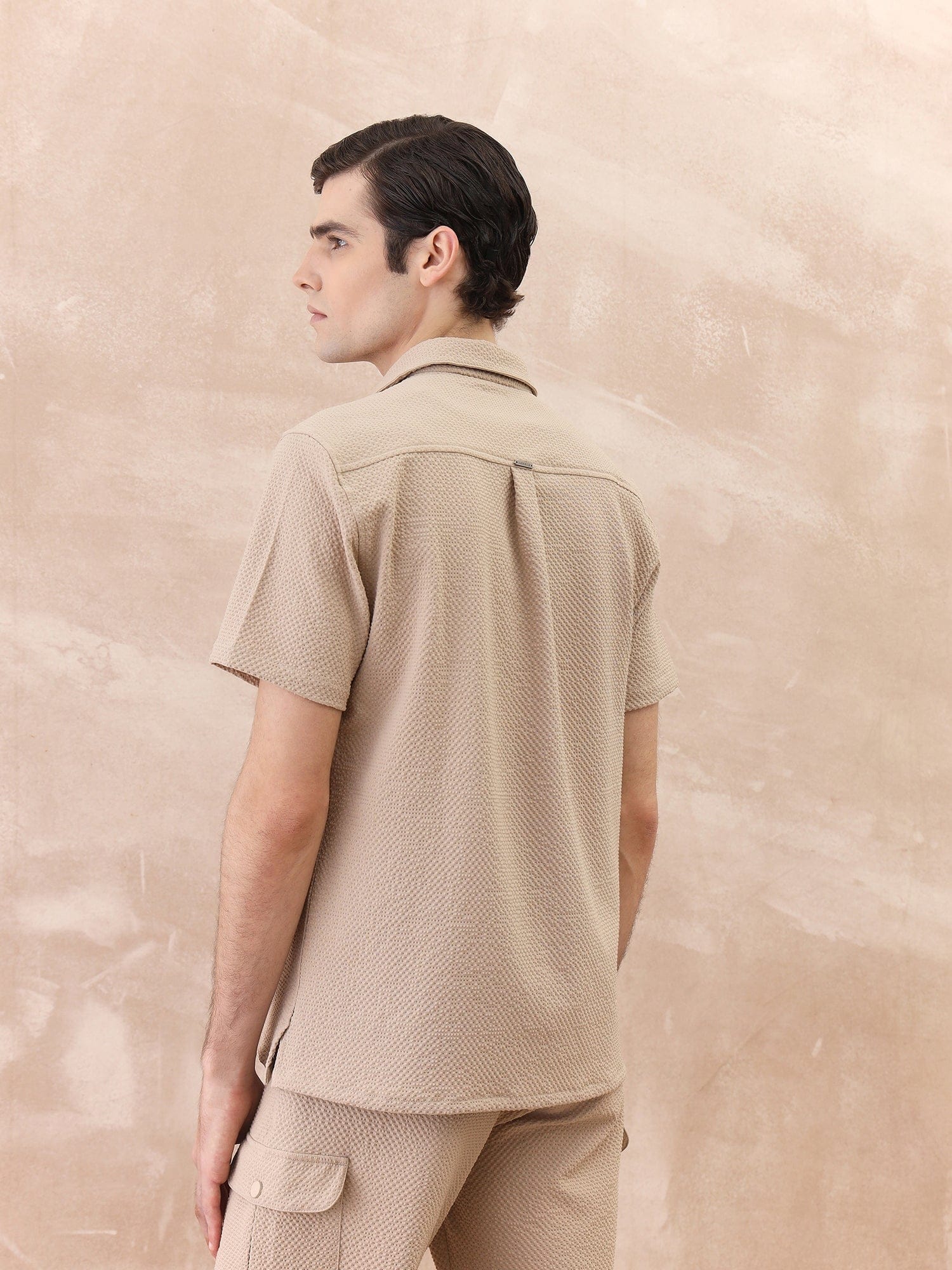 Iconic Men Beige Textured Collar Shirt - Image 5