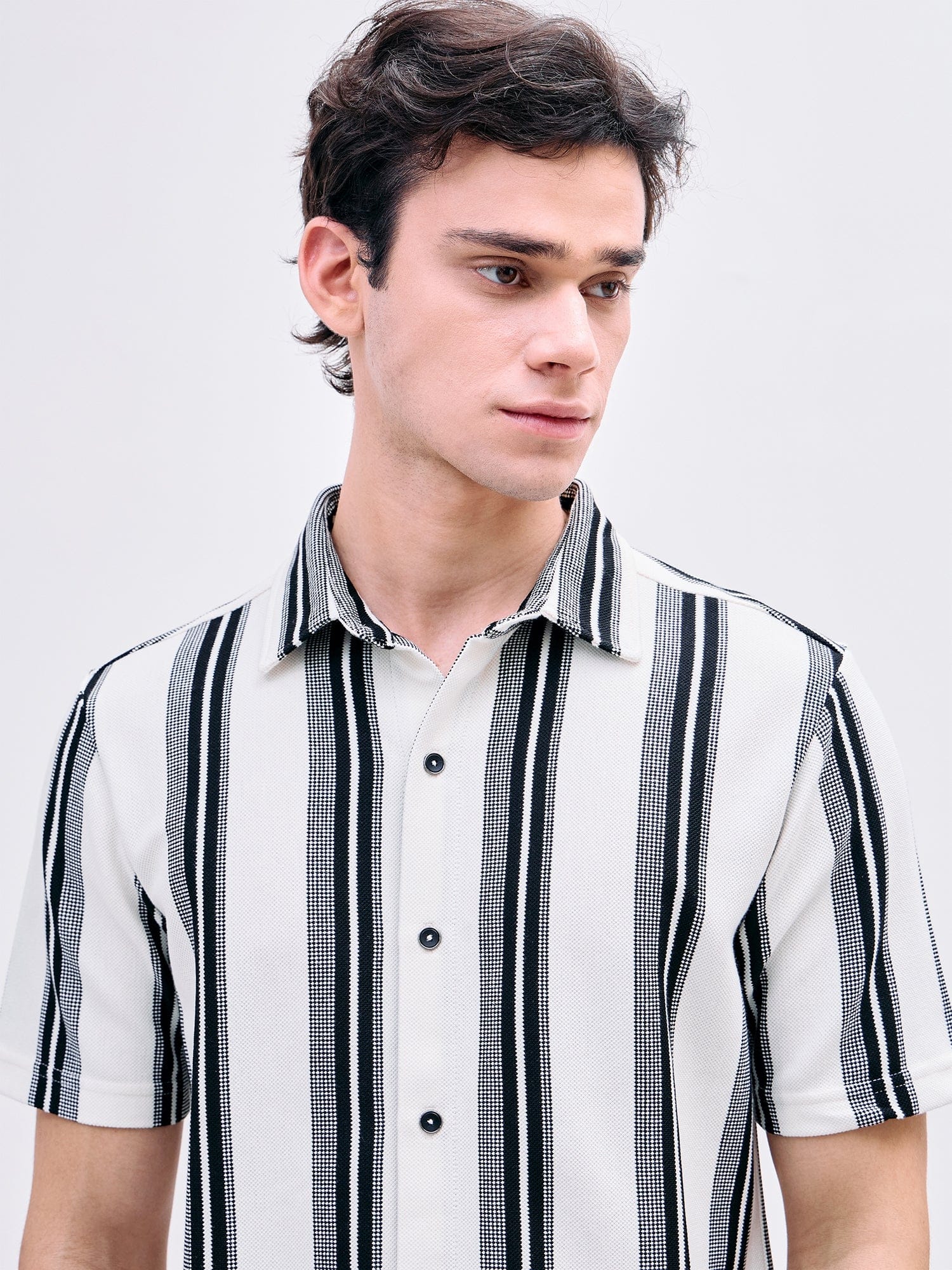 Iconic Men Black Striped Collar Shirt - Image 5