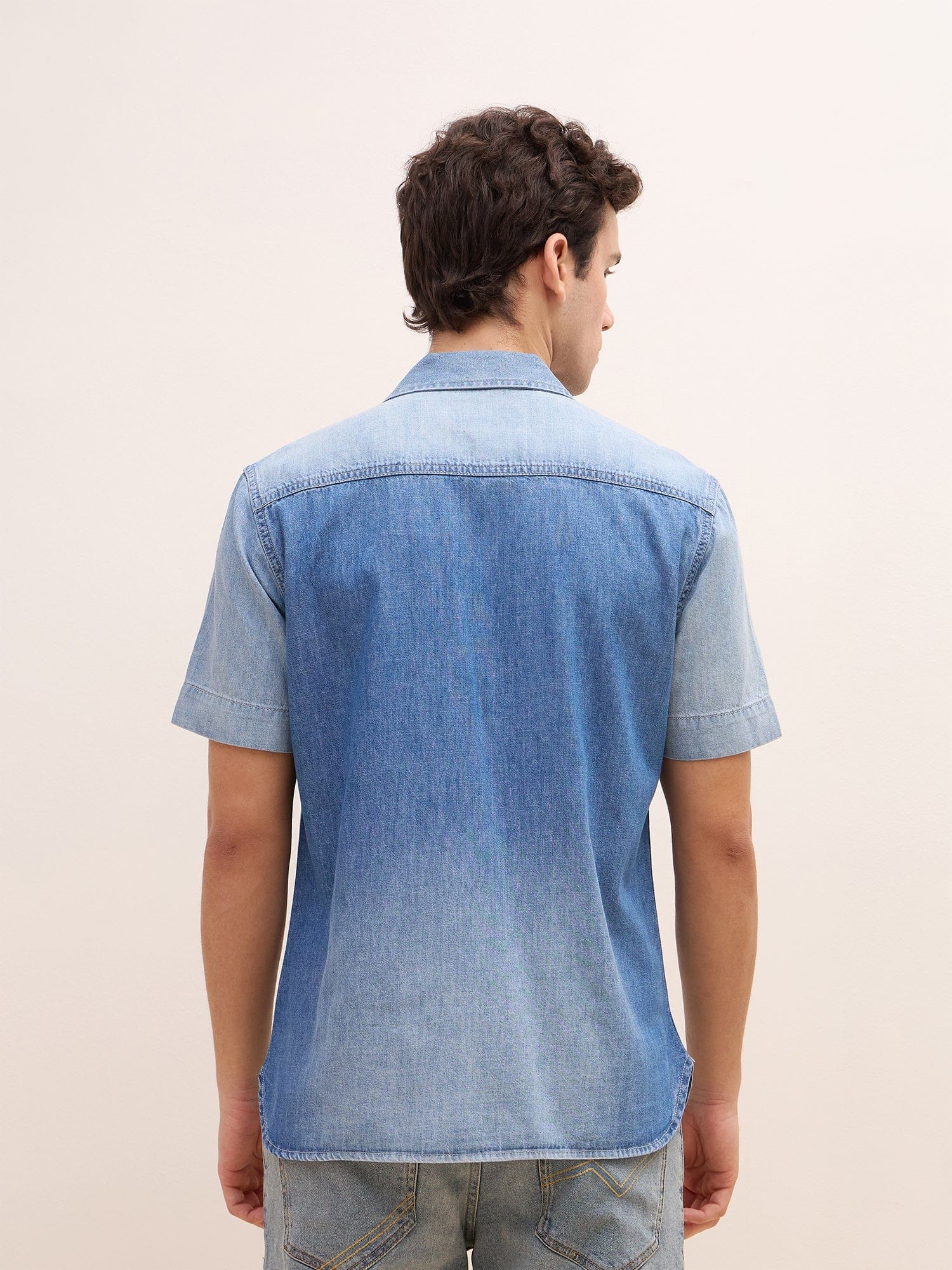 Iconic Men Blue Washed Resort Collar Shirt - Image 3