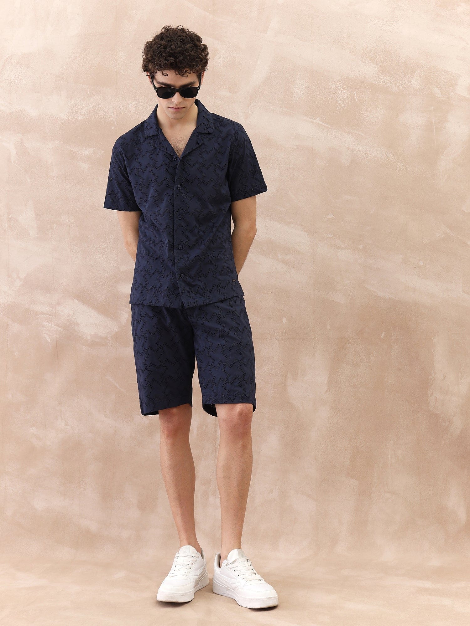 Iconic Men Blue Textured Resort Collar Shirt - Image 6
