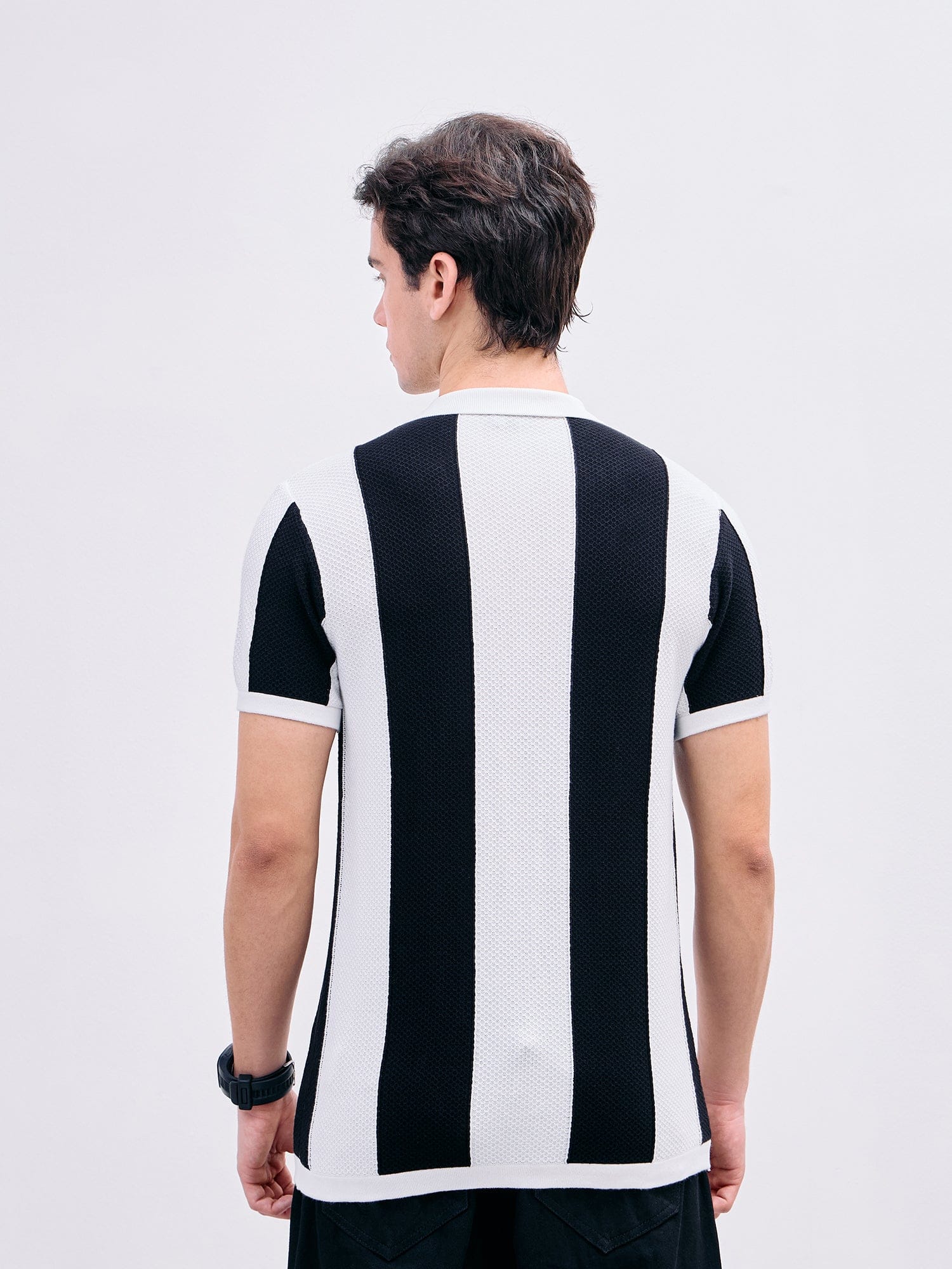 Iconic Men Black Color Block Resort Collar Shirt - Image 3