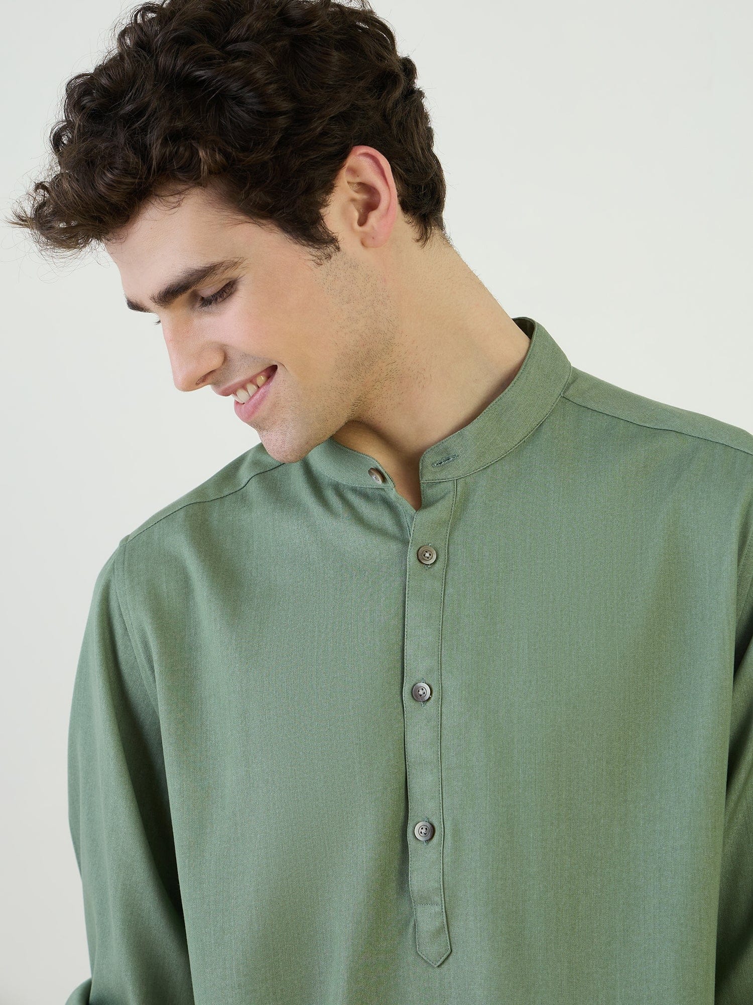 Iconic Men Green Band Collar Shirt - Image 4