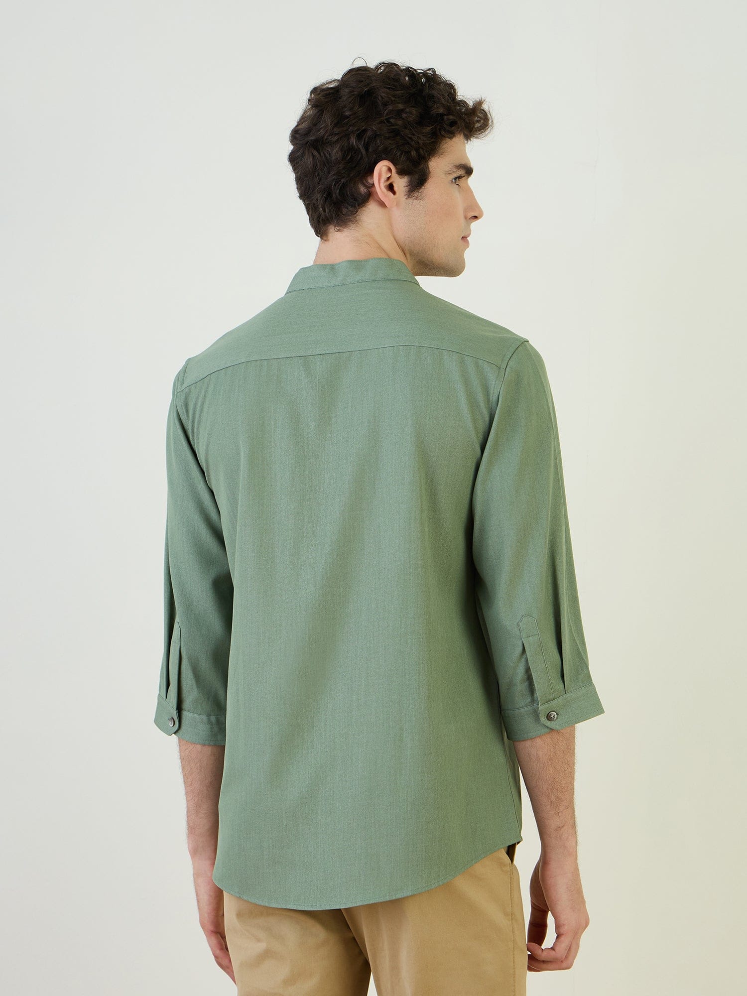 Iconic Men Green Band Collar Shirt - Image 5